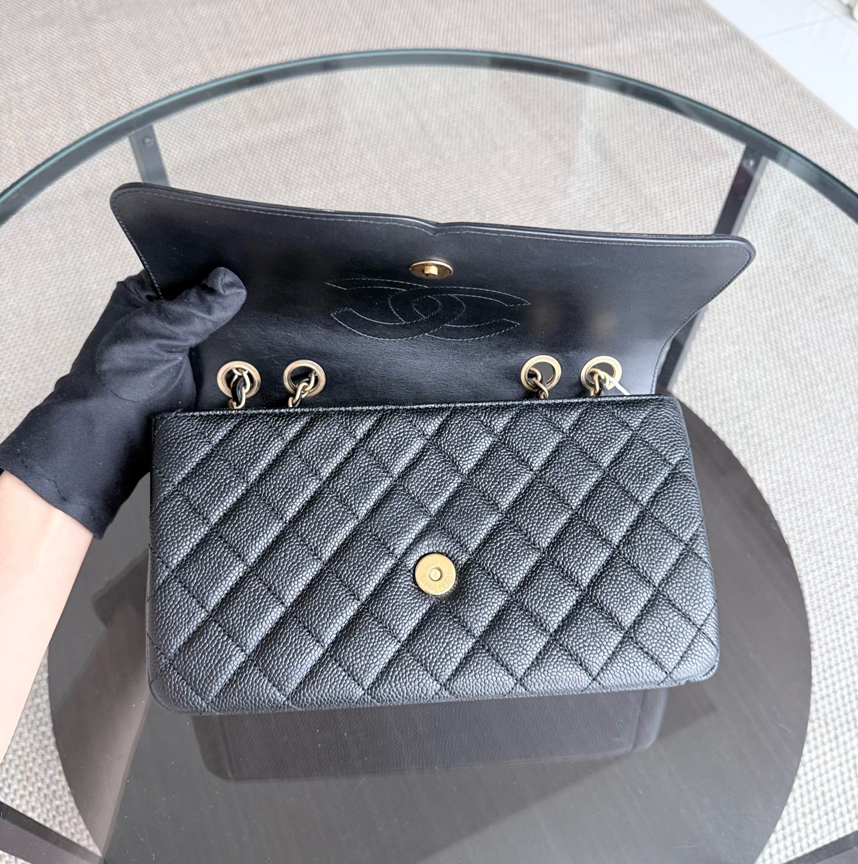 Chanel Filigree CC Medium - 25CM Caviar Quilted Grained Calfskin Black Gold Hardware Series 24