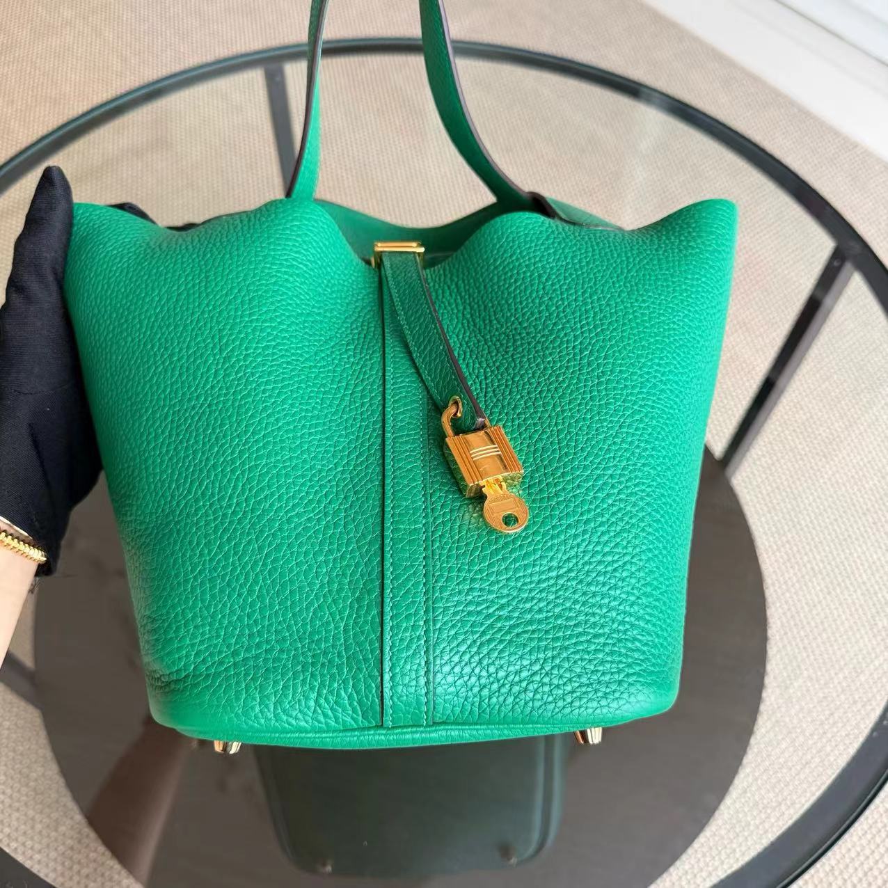 Hermes Picotin 22 - Bambou Vert Vertigo Clemence Leather Gold Hardware