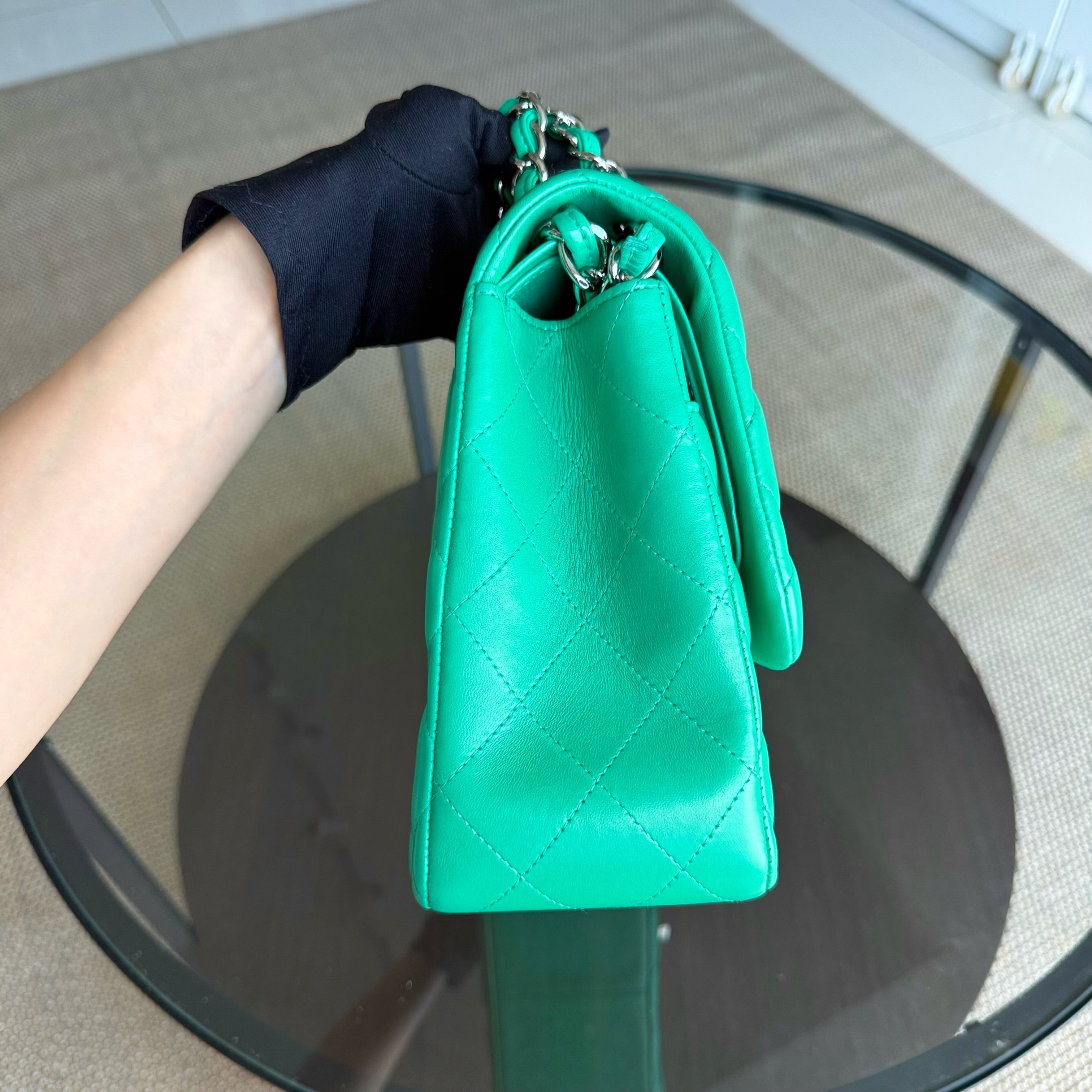 Chanel Classic Flap Jumbo - Double Flap 30CM Quilted Lambskin Green Silver Hardware Series 16