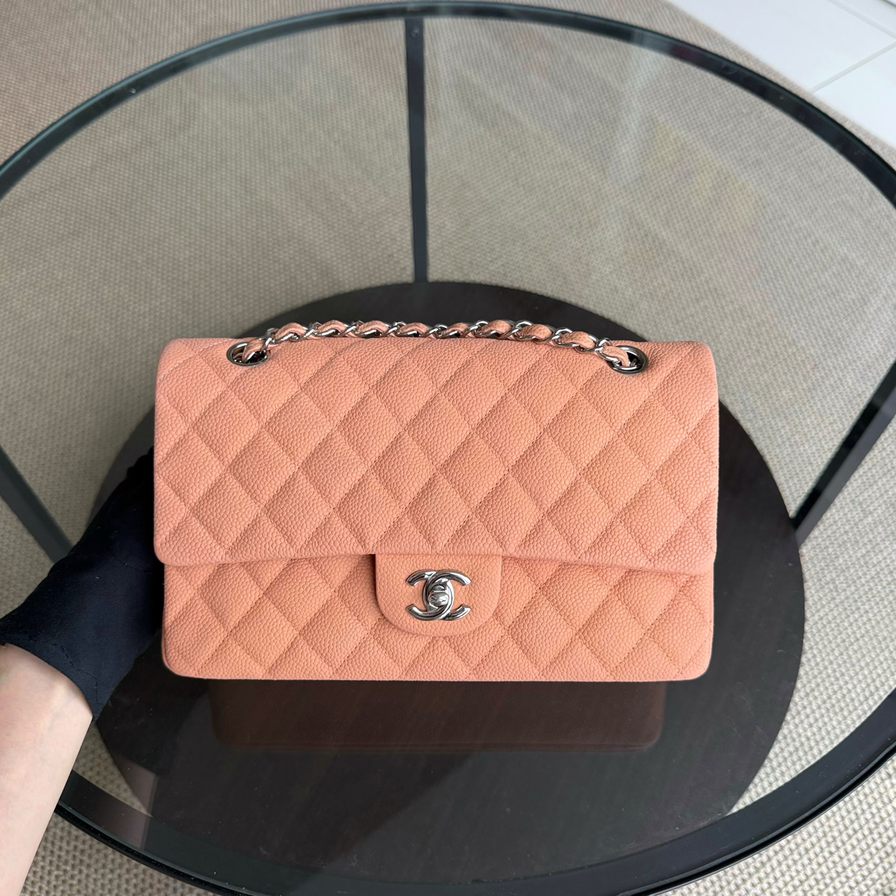 Chanel Classic Flap Medium - 25CM Quilted Caviar Caramel Silver Hardware Series 17
