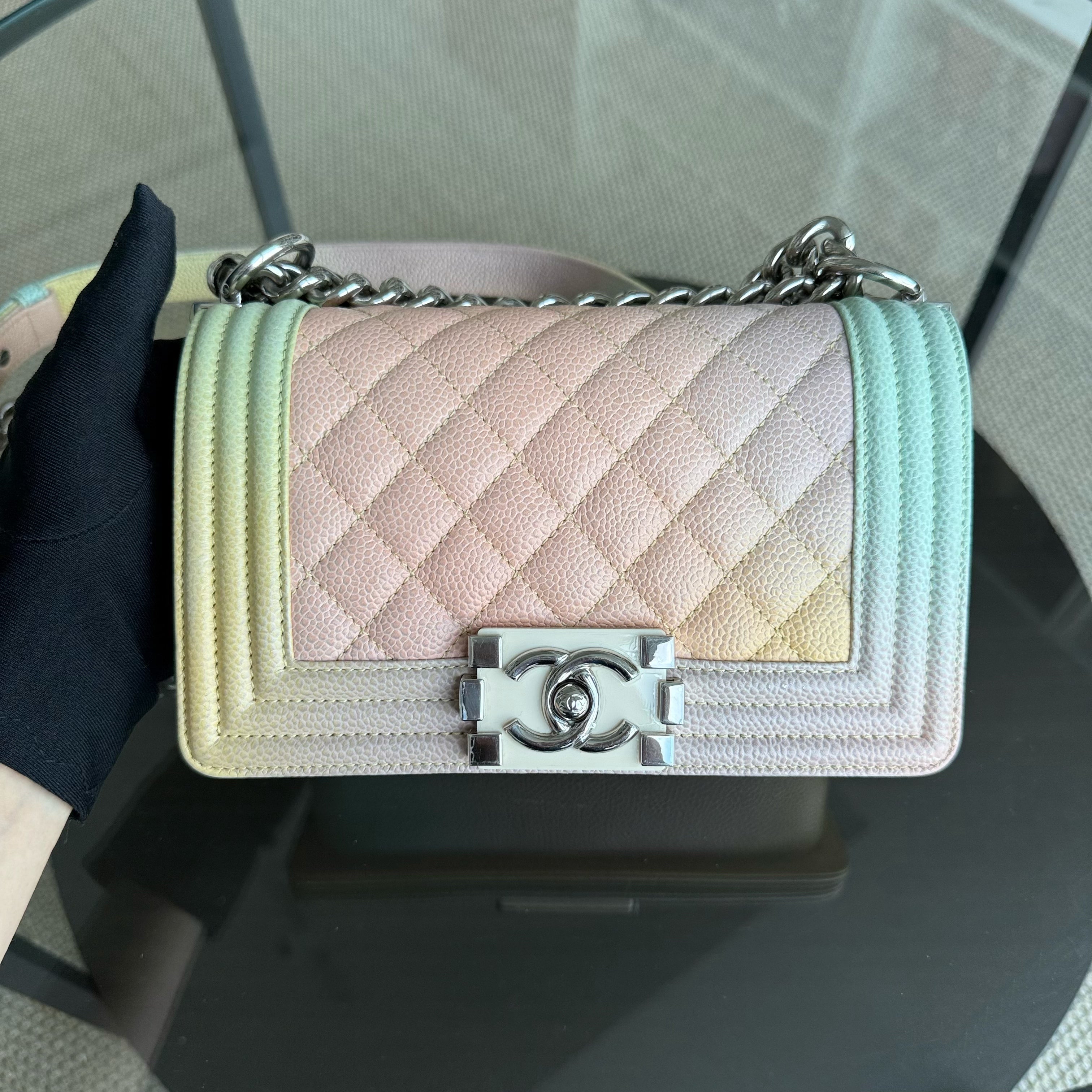 Chanel Boy Small - Caviar Raibow 20CM Quilted Silver Hardware Series 25