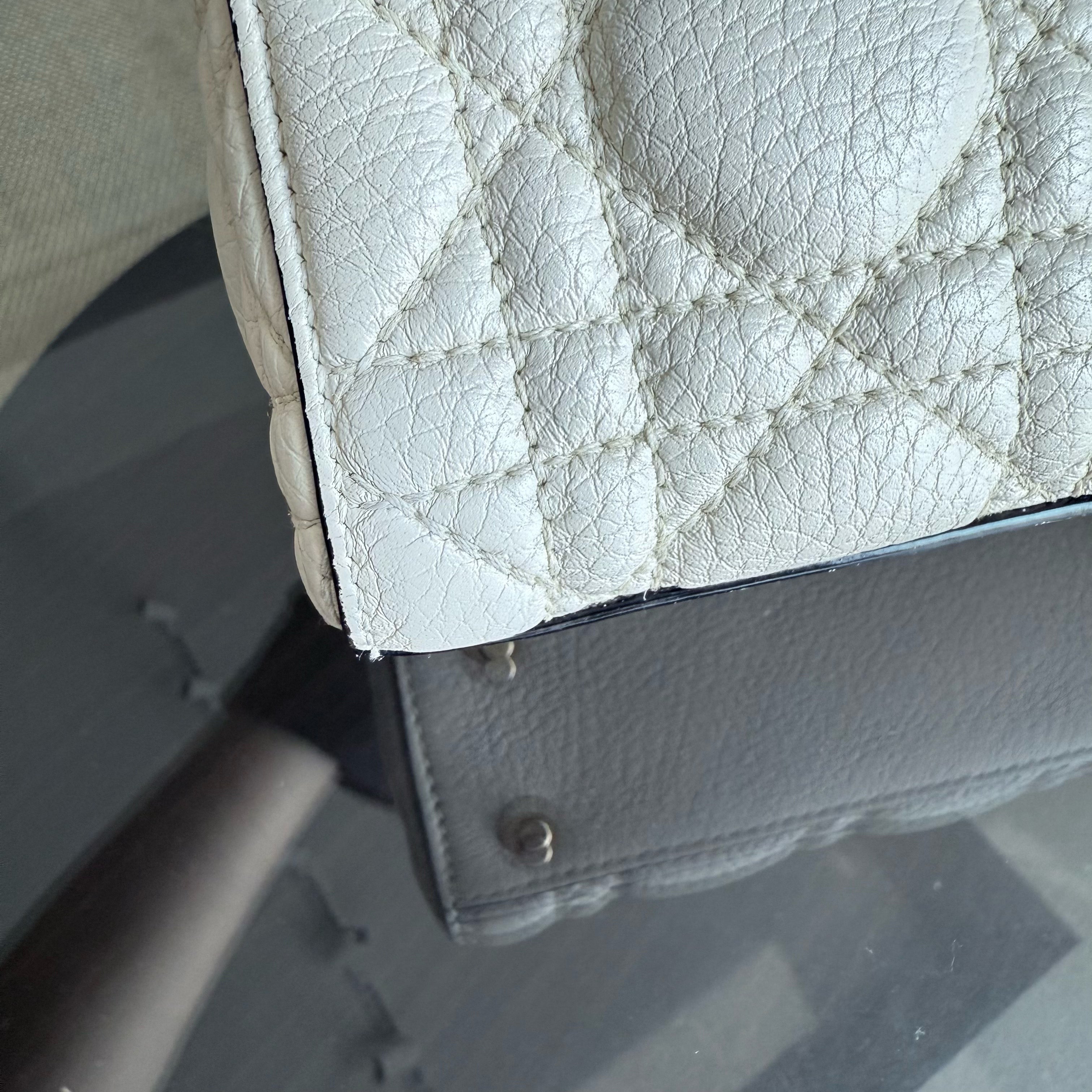 Dior Lady Mini - Grained Calfskin Cannage White Gold Hardware