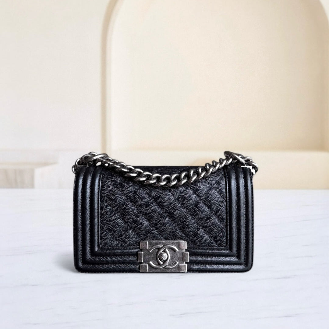 Chanel Boy Small - Caviar Quilted Grained Calfskin Black Ruthenium Silver Hardware Series 30