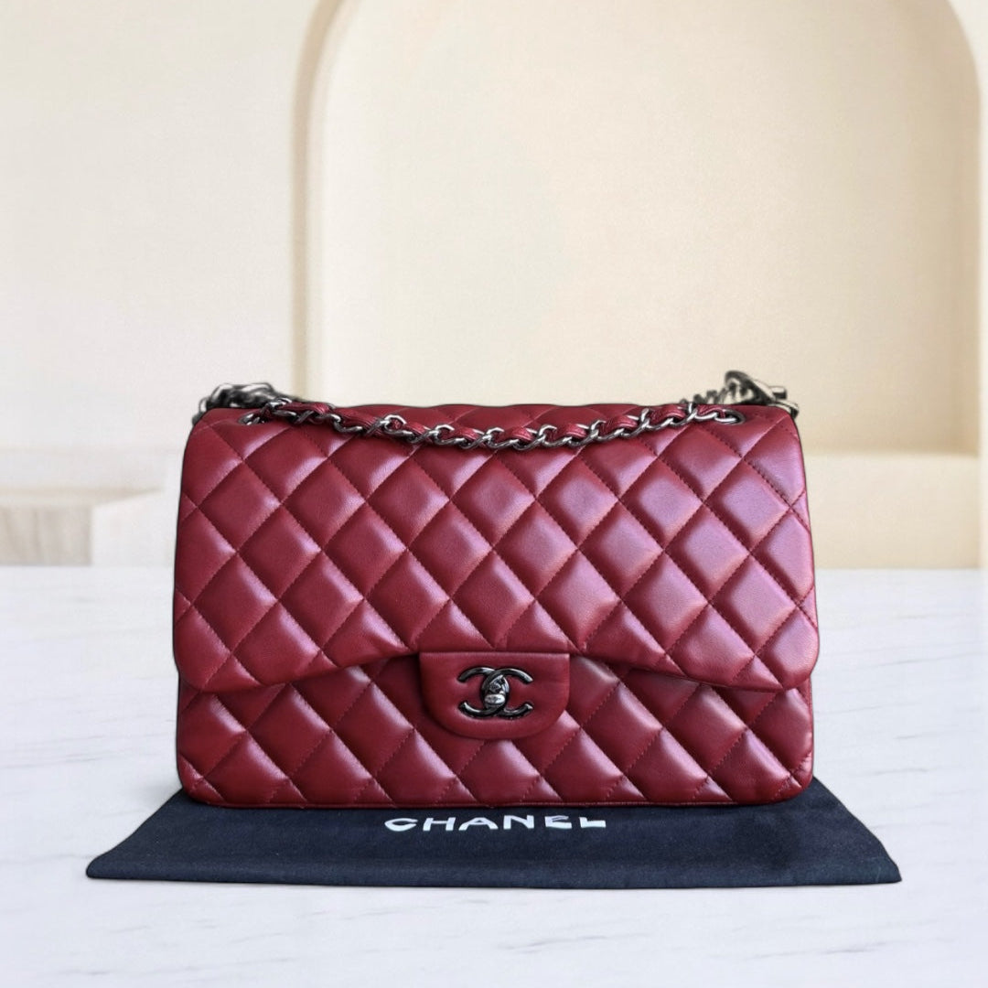 Chanel Classic Flap Jumbo - Double Flap 30CM Quilted Lambskin Dark Red Gold Hardware Series 15