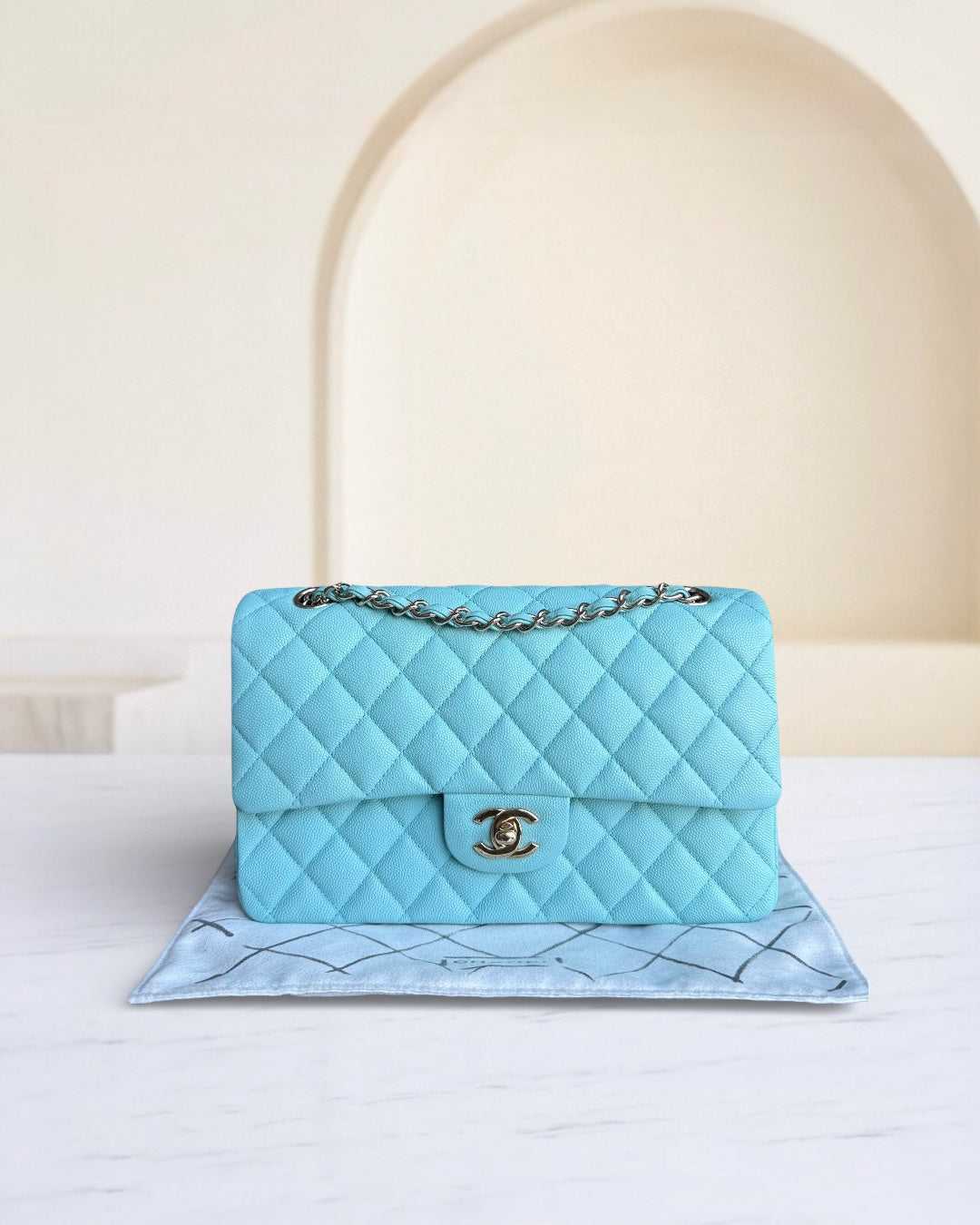Chanel Classic Flap Medium - Caviar 25CM Quilted Tiffany Light Blue Gold Hardware Series 26