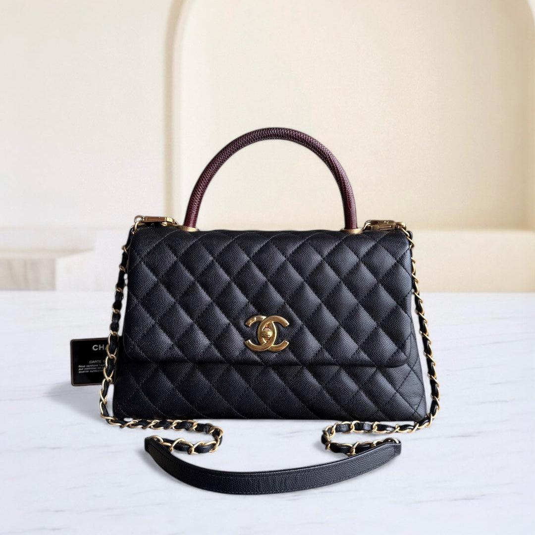 Chanel Coco Handle Medium - Caviar 29CM Quilted Black Gold Hardware Series 23