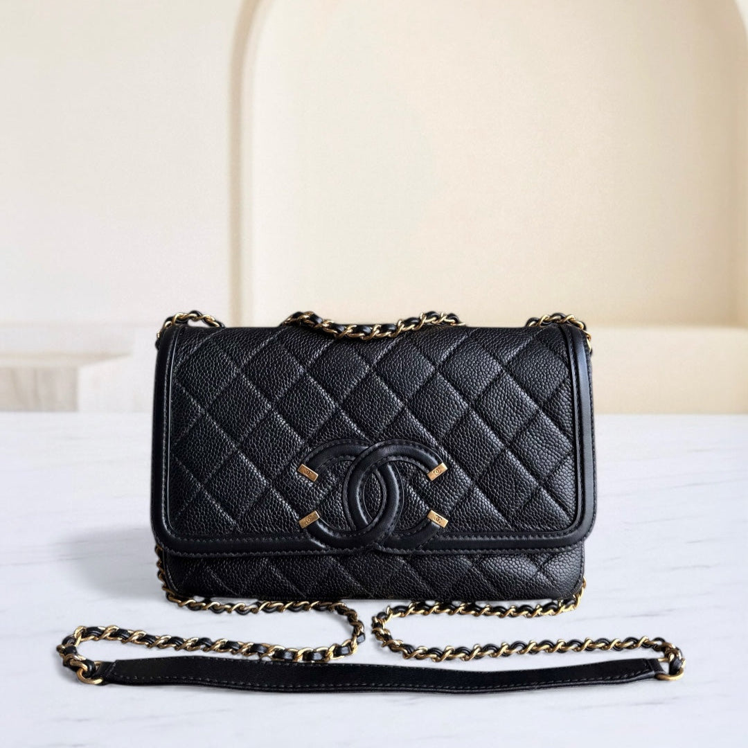 Chanel Filigree CC Small - Caviar Quilted Grained Calfskin Black Gold Hardware Series 23
