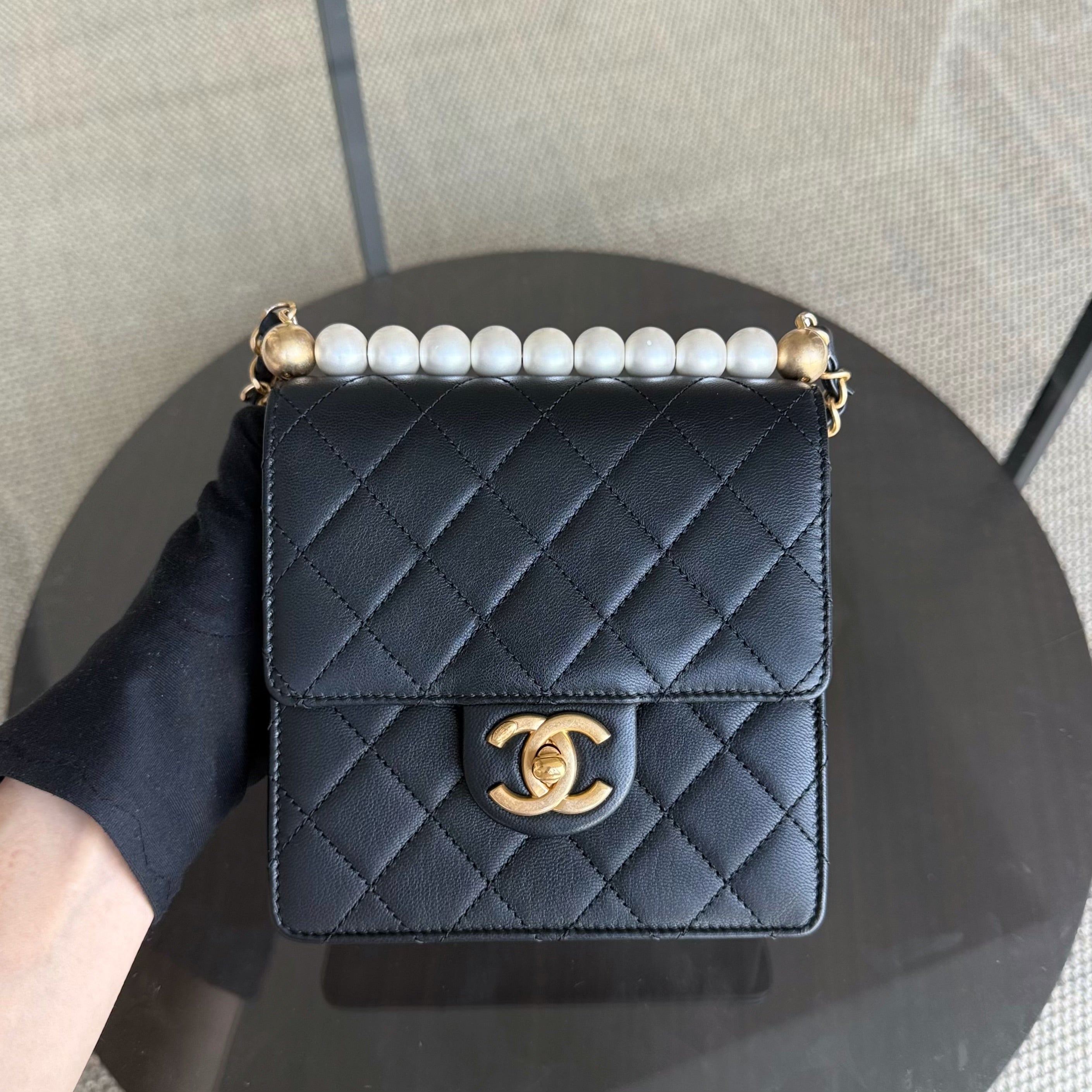 Chanel Mini Flap Chic Pearl Lambksin Black Bag Gold Hardware Series 28