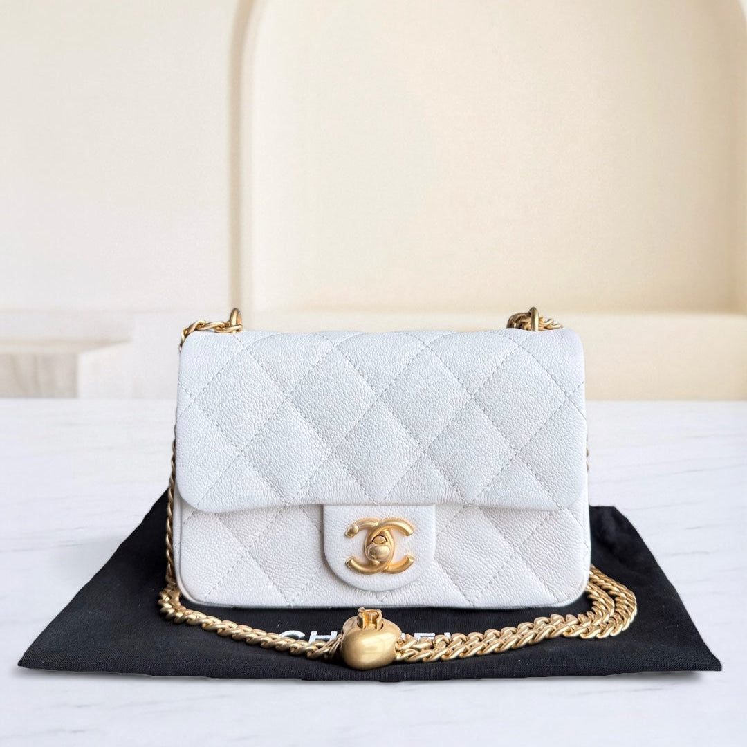 Chanel Flap Mini 21CM Sweetheart 23P - Caviar Quilted White Gold Hardware Microchip