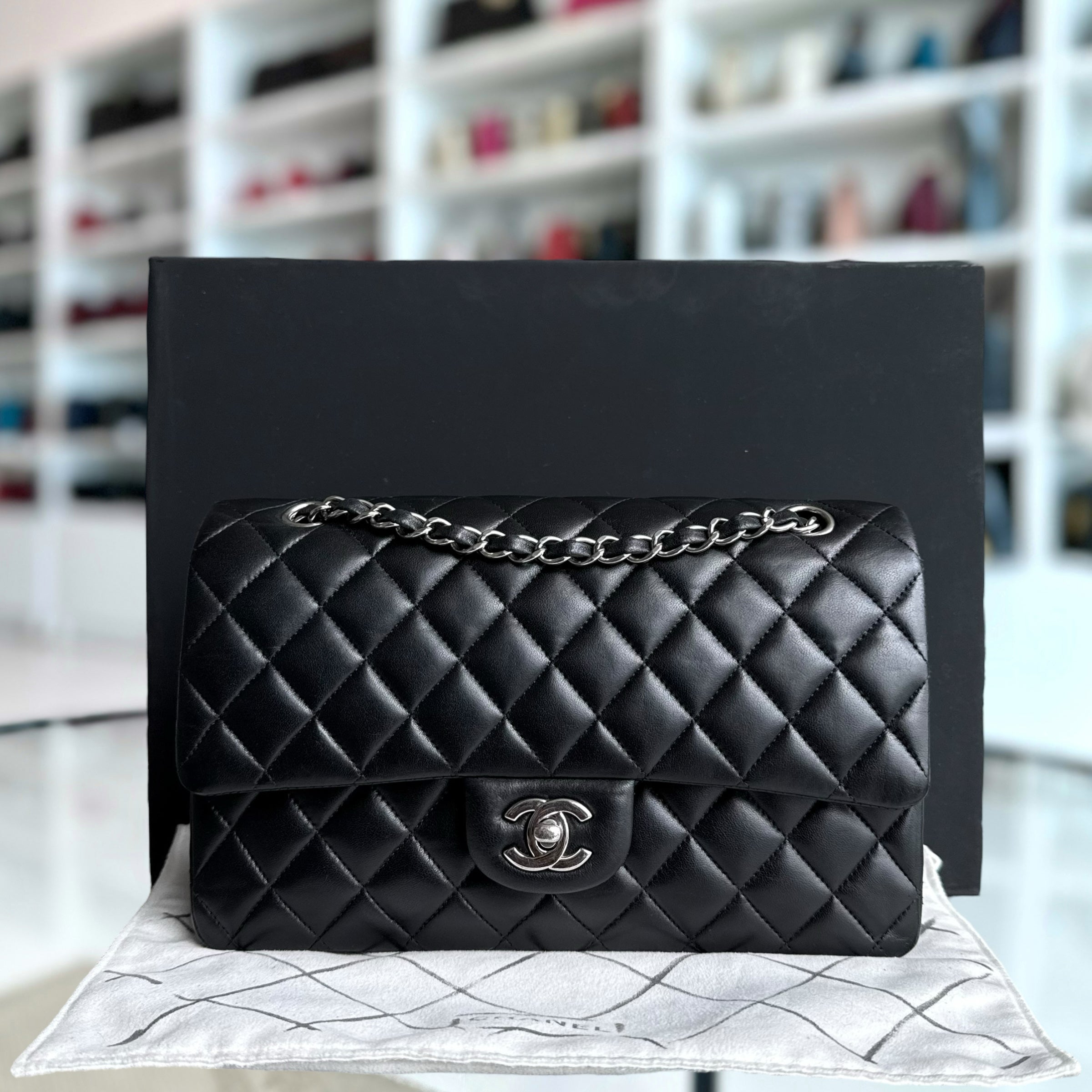 Chanel Classic Flap Medium - 25CM Quilted Lambskin Black Silver Hardware Series 20