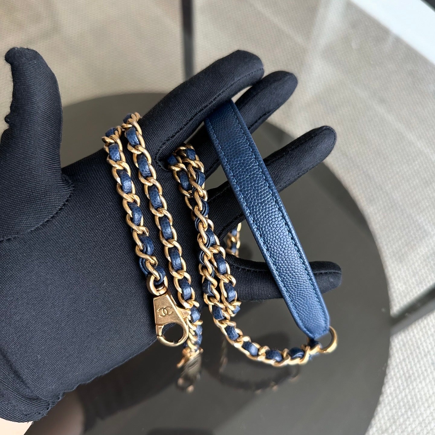 Chanel Coco handle Small - Caviar 24CM Quilted Calfskin Lizard Dark Blue Gold Hardware No 24