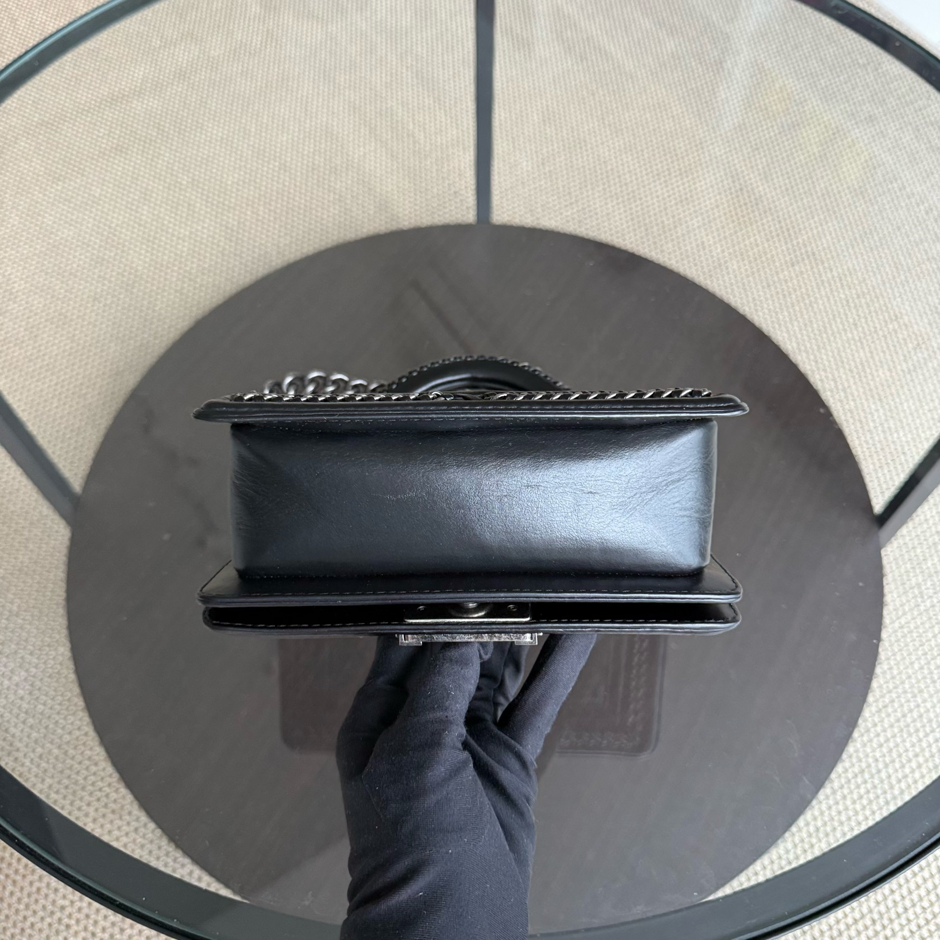 Chanel Boy Small Handle - 20CM Calfskin Chain Around Top Handle Limited Edition Black Ruthenium Silver Hardware Series 21