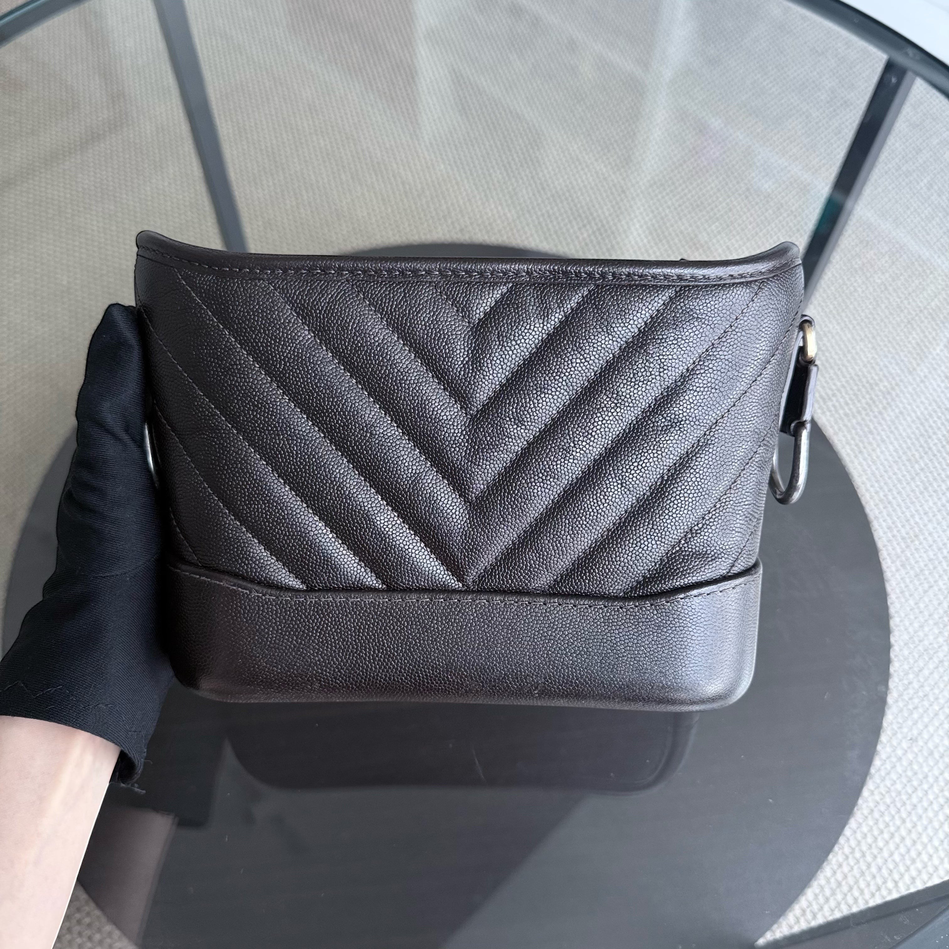 Chanel Gabrielle Small - Caviar Chevron Dark Brown Two-tone Gold Hardware Series 26