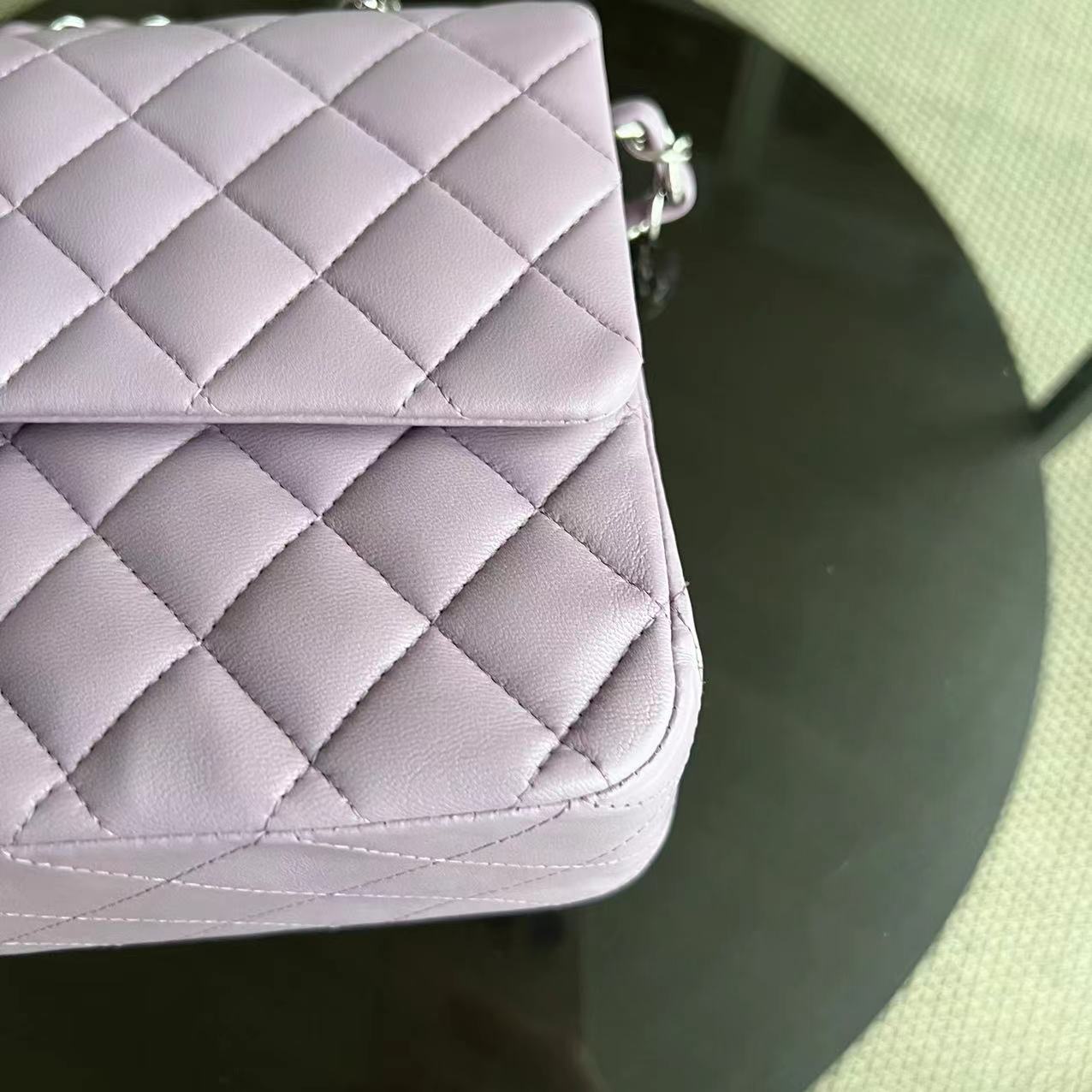 Chanel Medium Classic Flap Double Flap Quilted Lambskin Violet Silver Hardware Series 17