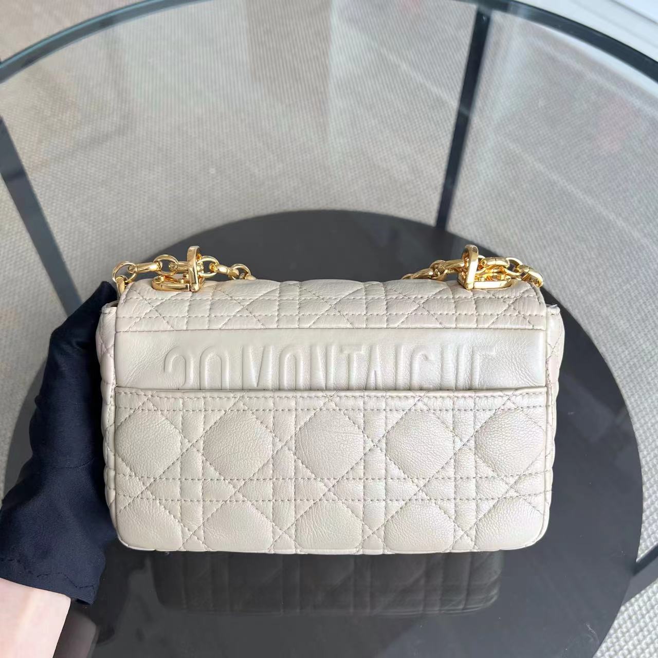 Dior Caro Small Cannage Grained Calfskin Beige Golden Hardware