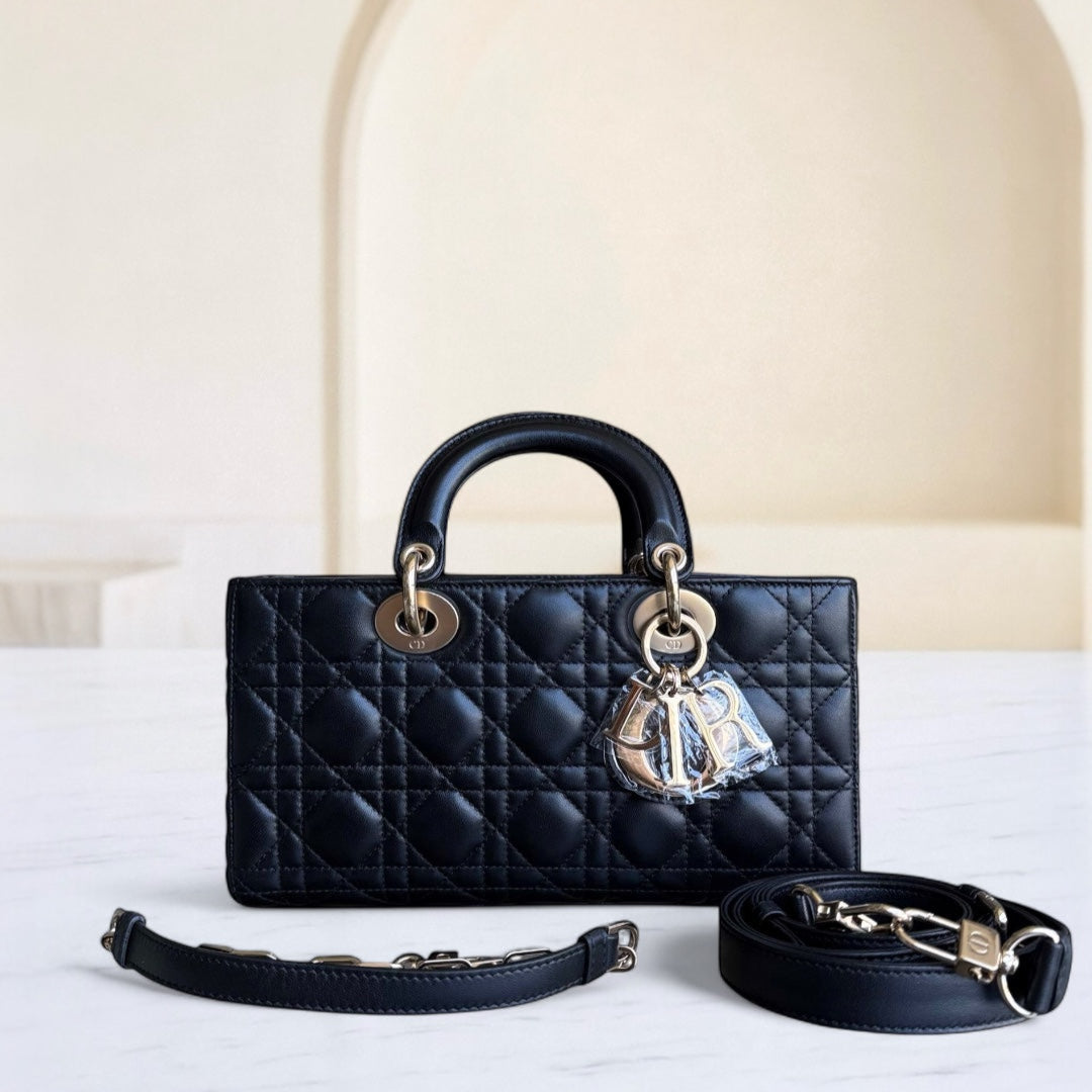 Dior D-Joy Medium - Cannage Lambskin Black Gold Hardware
