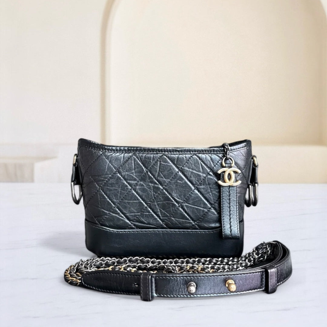Chanel Gabrielle Small - Quilted Calfskin Black Gold Hardware Series 27
