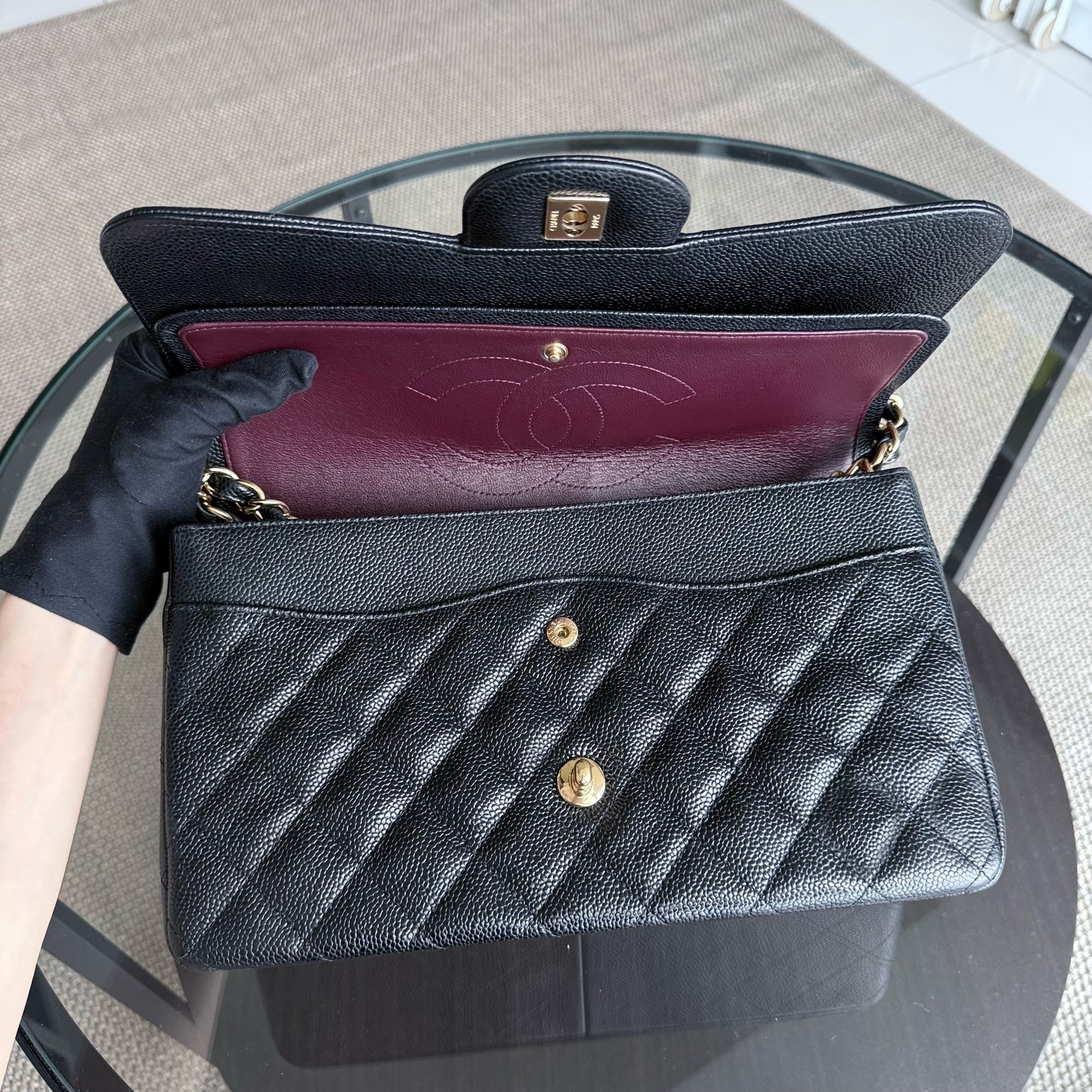 Chanel Classic Flap Jumbo - Caviar 30CM Double Flap Quilted Grained Calfskin Black Gold Hardware