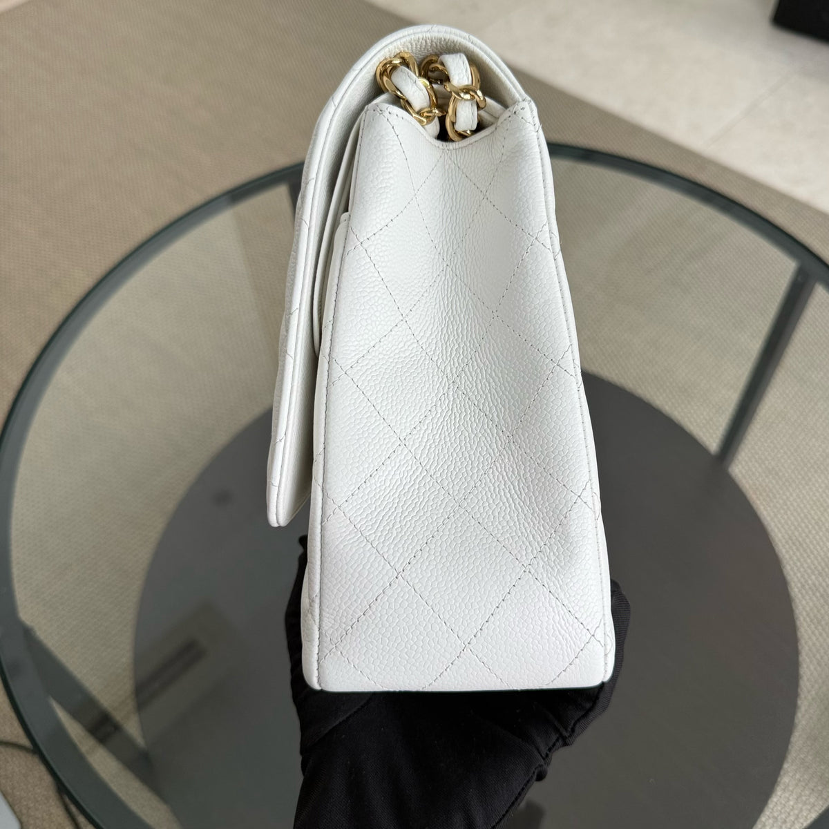 Chanel Classic Flap Maxi - Caviar 33CM Double Flap White Gold Hardware