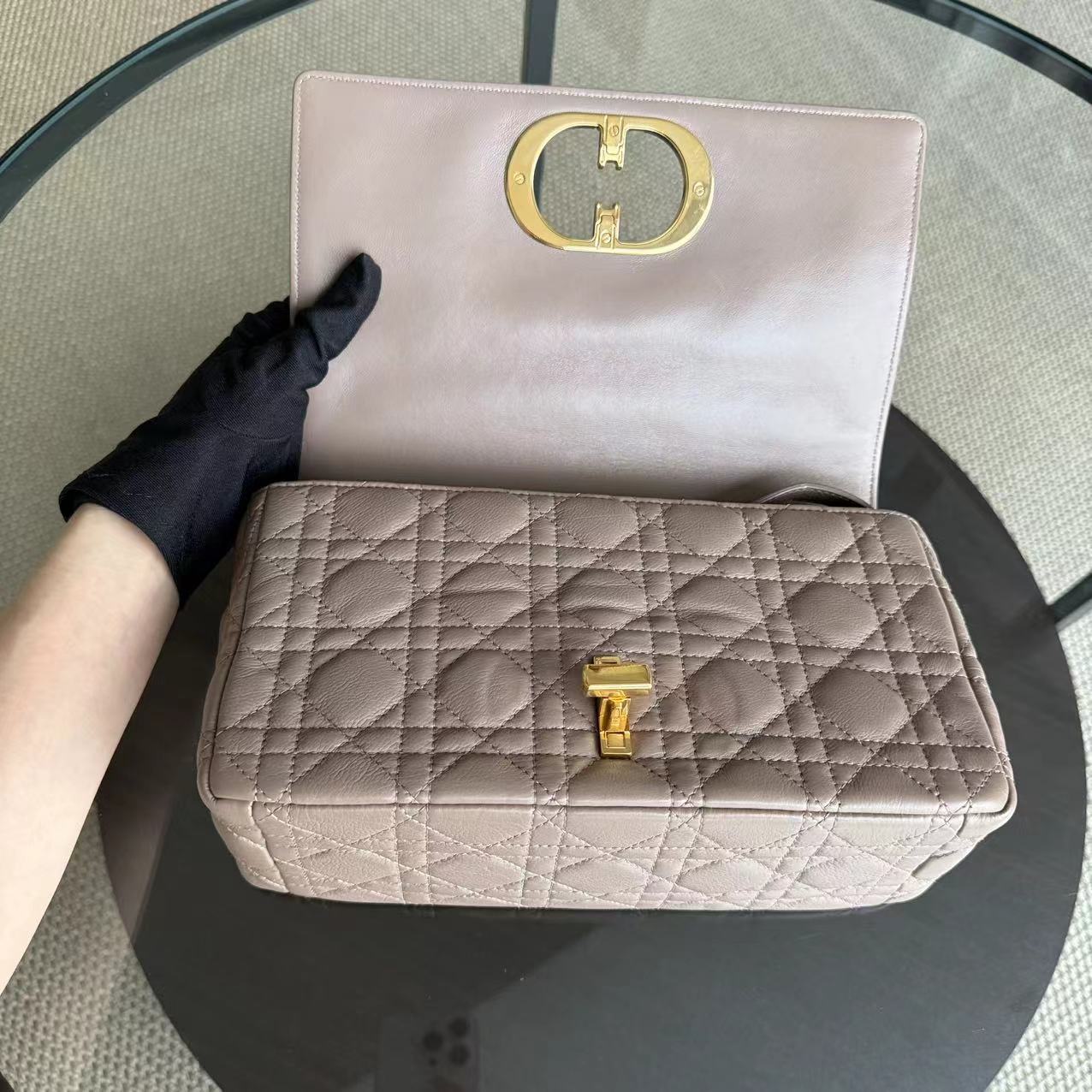 Dior Caro Medium - 25CM Cannage Calfskin Milktea Blush Gold Hardware