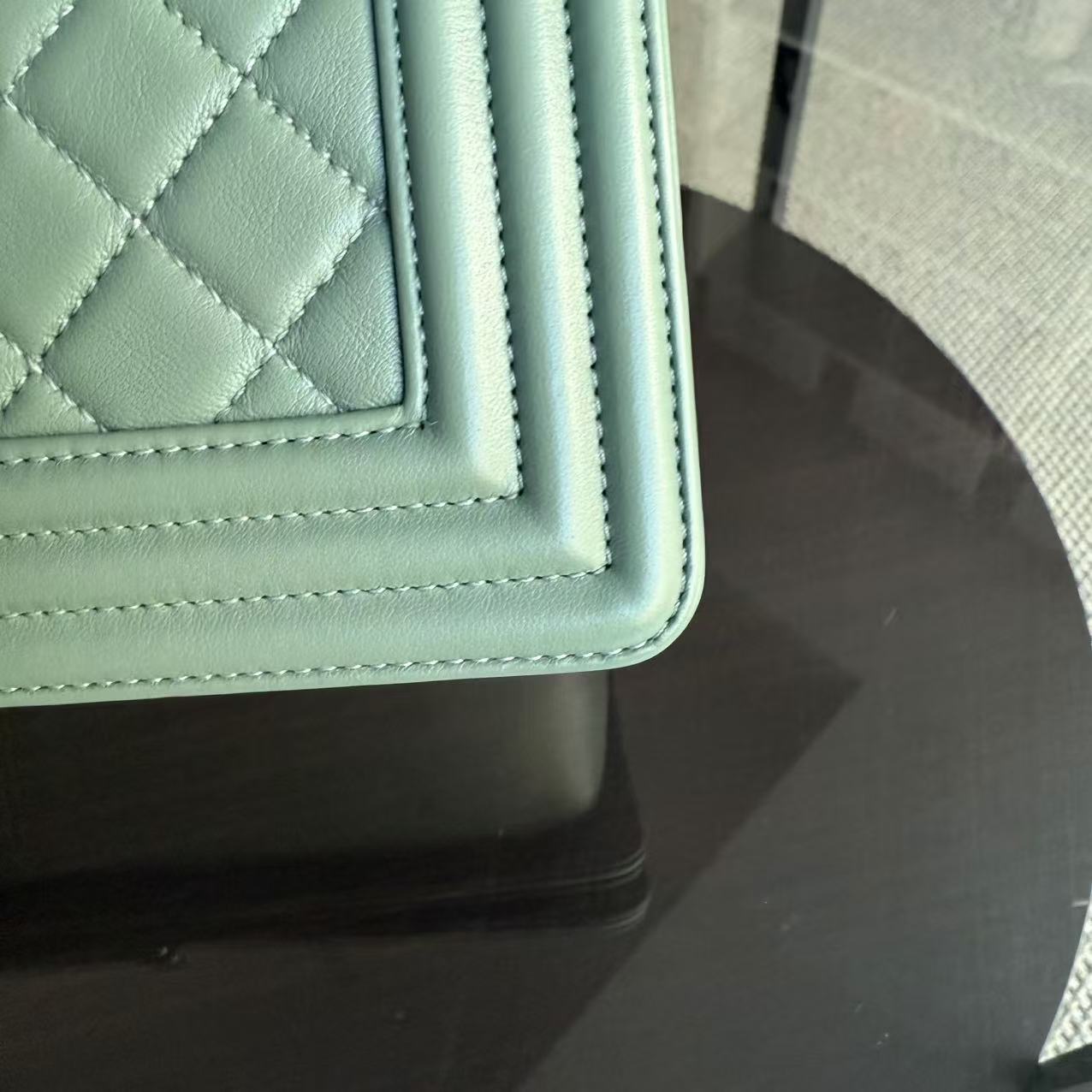 Deposit of Chanel Boy Medium - 25CM Quilted Lambskin Green Ruthenium Silver Hardware Series 23