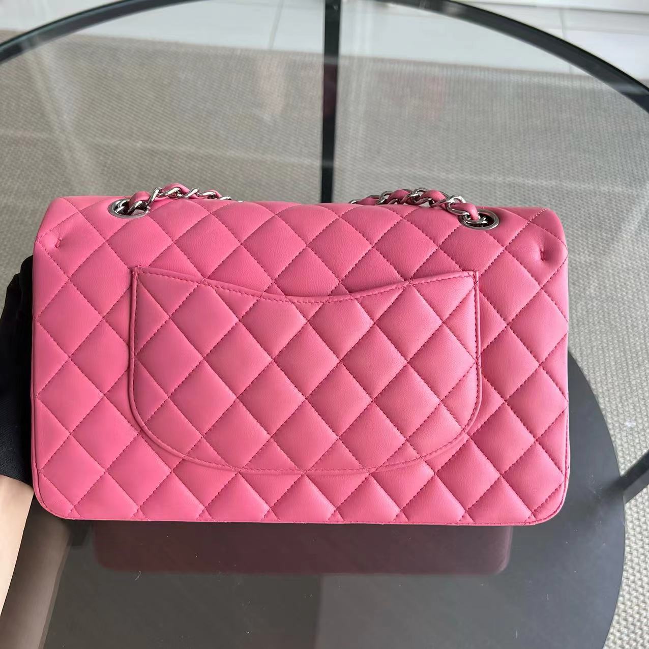 Chanel Medium Classic Flap Quilted Lambskin Sakura Pink Silver Hardware Series 16