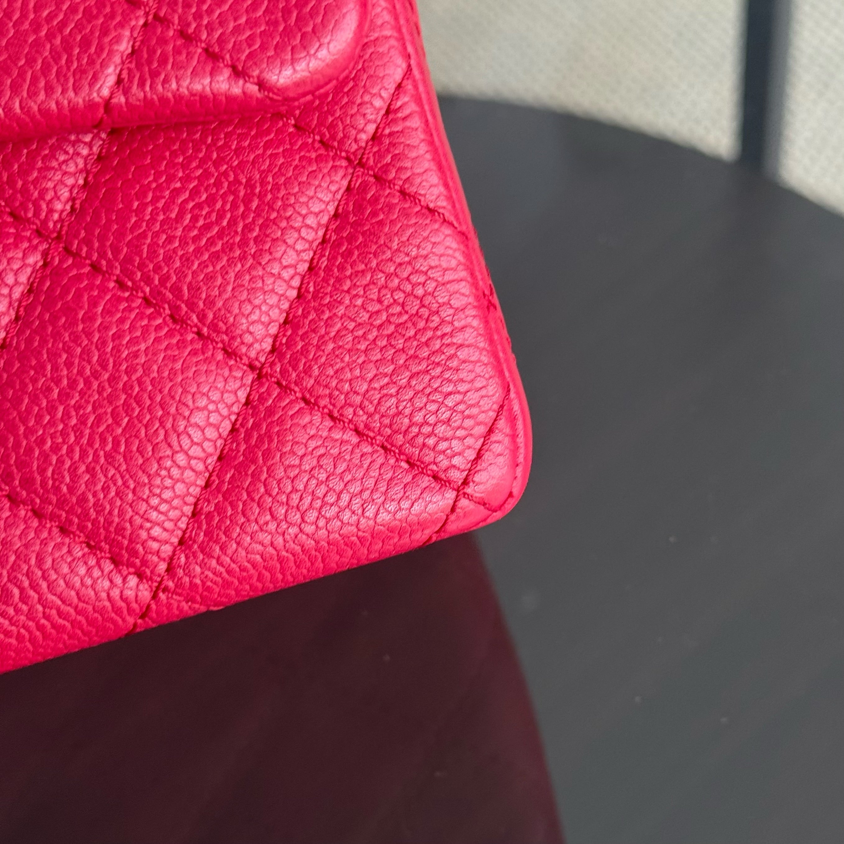Chanel Classic Flap Jumbo - Caviar 30CM Single Flap Quilted Pink Red Silver Hardware Series 12