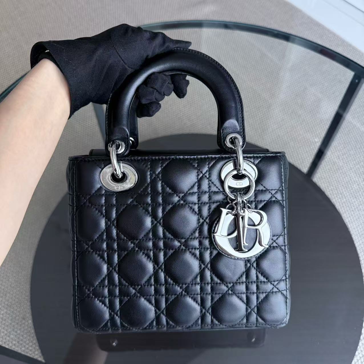 Dior Lady Small - Cannage Lambskin Black Silver Hardware