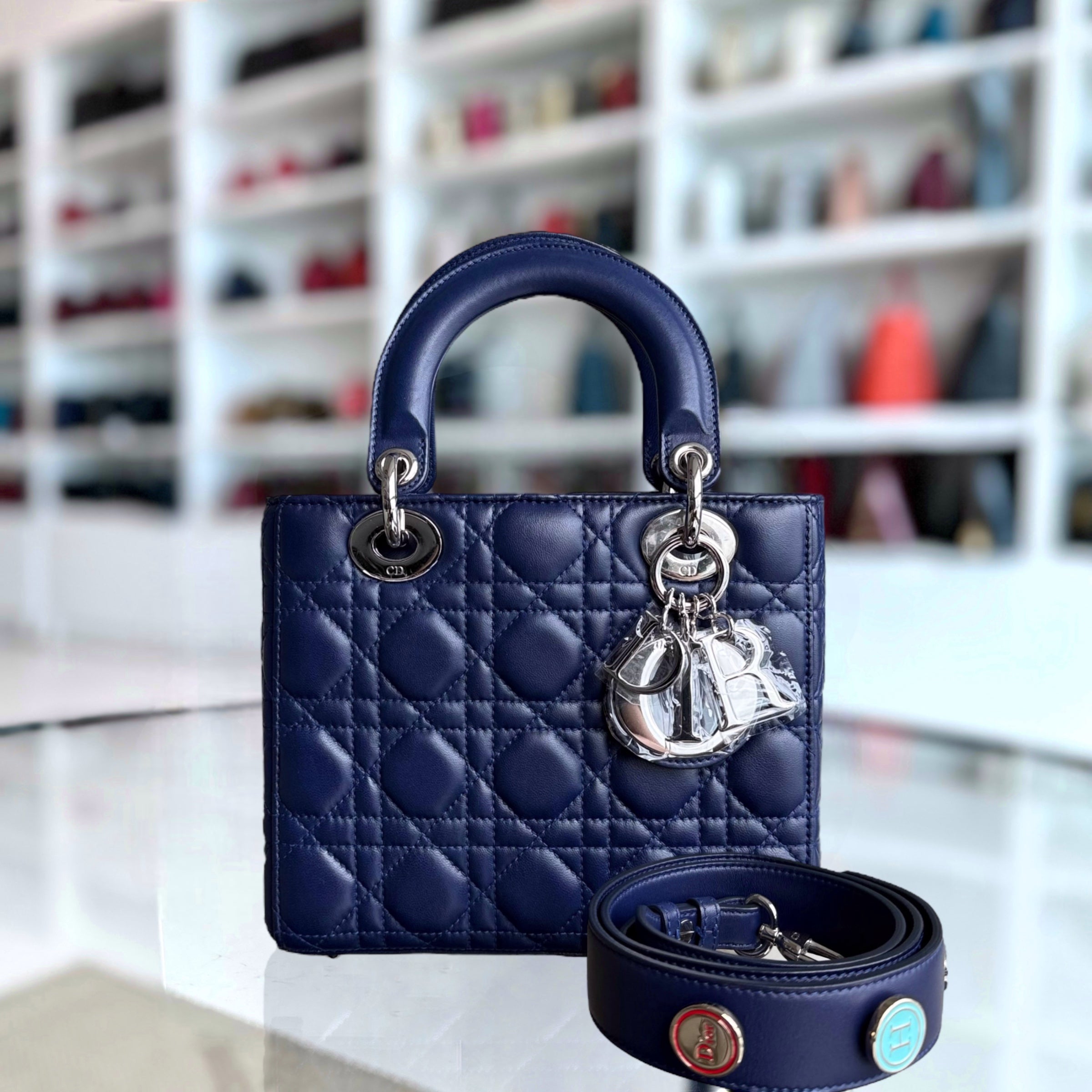 Dior Lady Small - Cannage Lambskin Dark Blue Silver Hardware