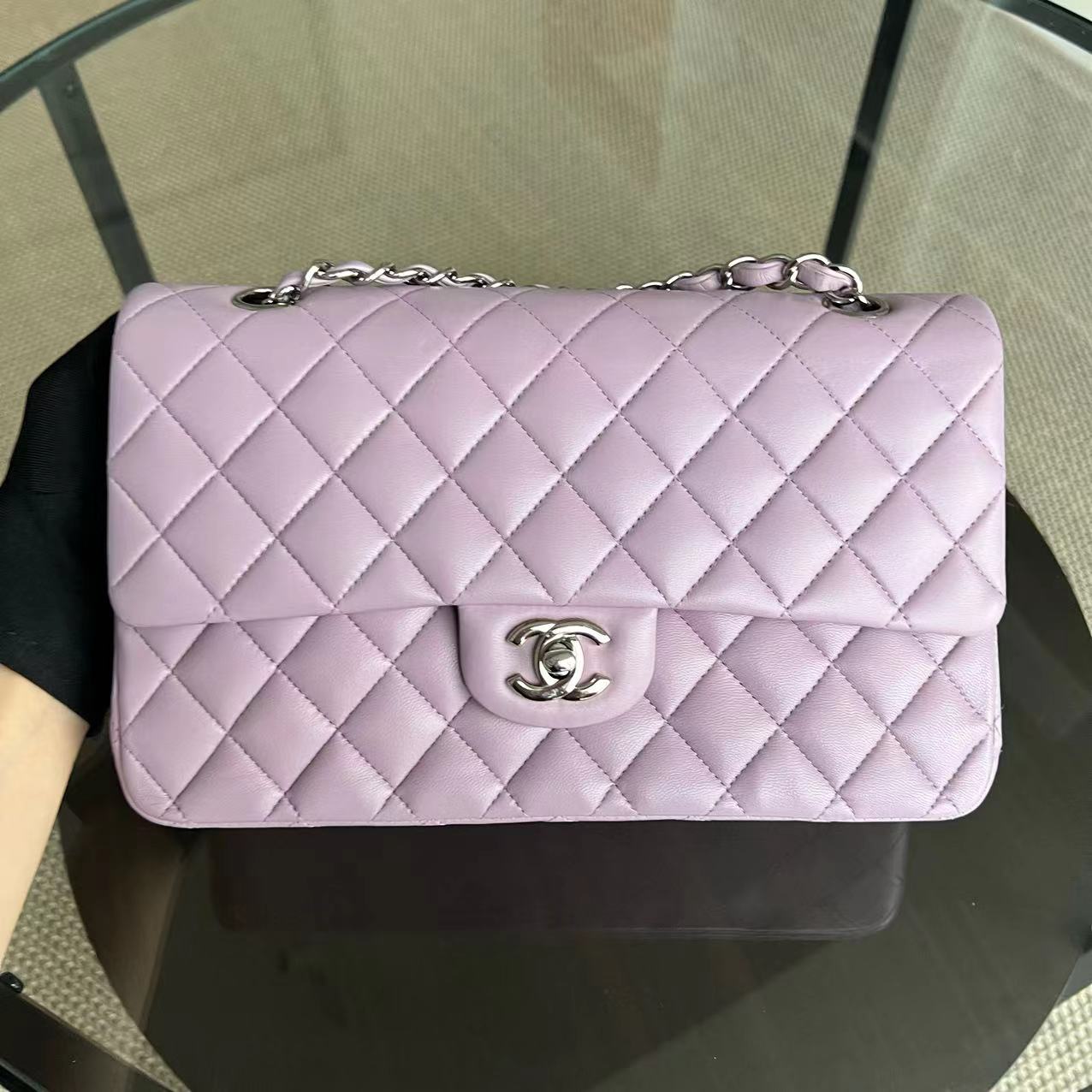 Chanel Medium Classic Flap Double Flap Quilted Lambskin Violet Silver Hardware Series 17