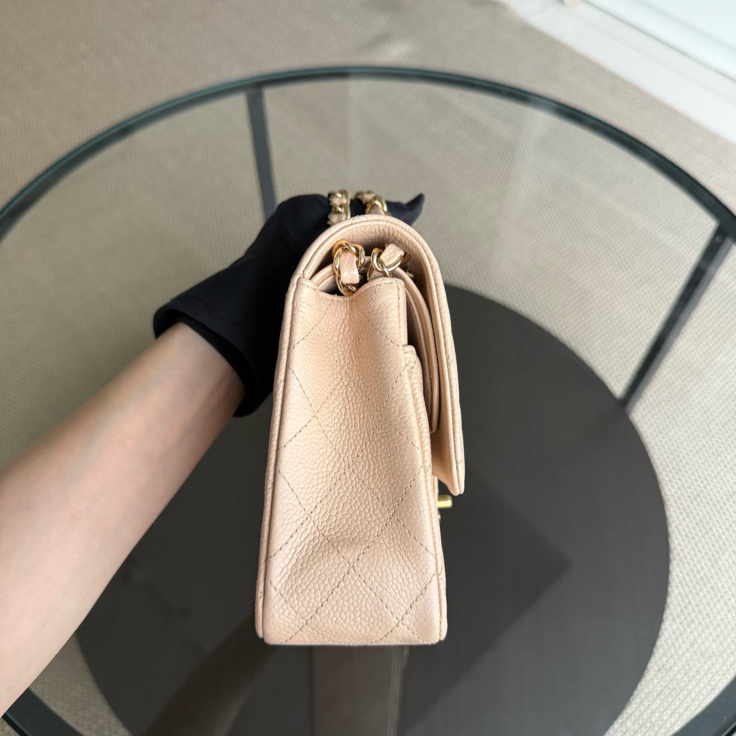 Chanel Classic Flap Medium - Caviar 25CM Quilted Beige 24K Gold Hardware Series 12