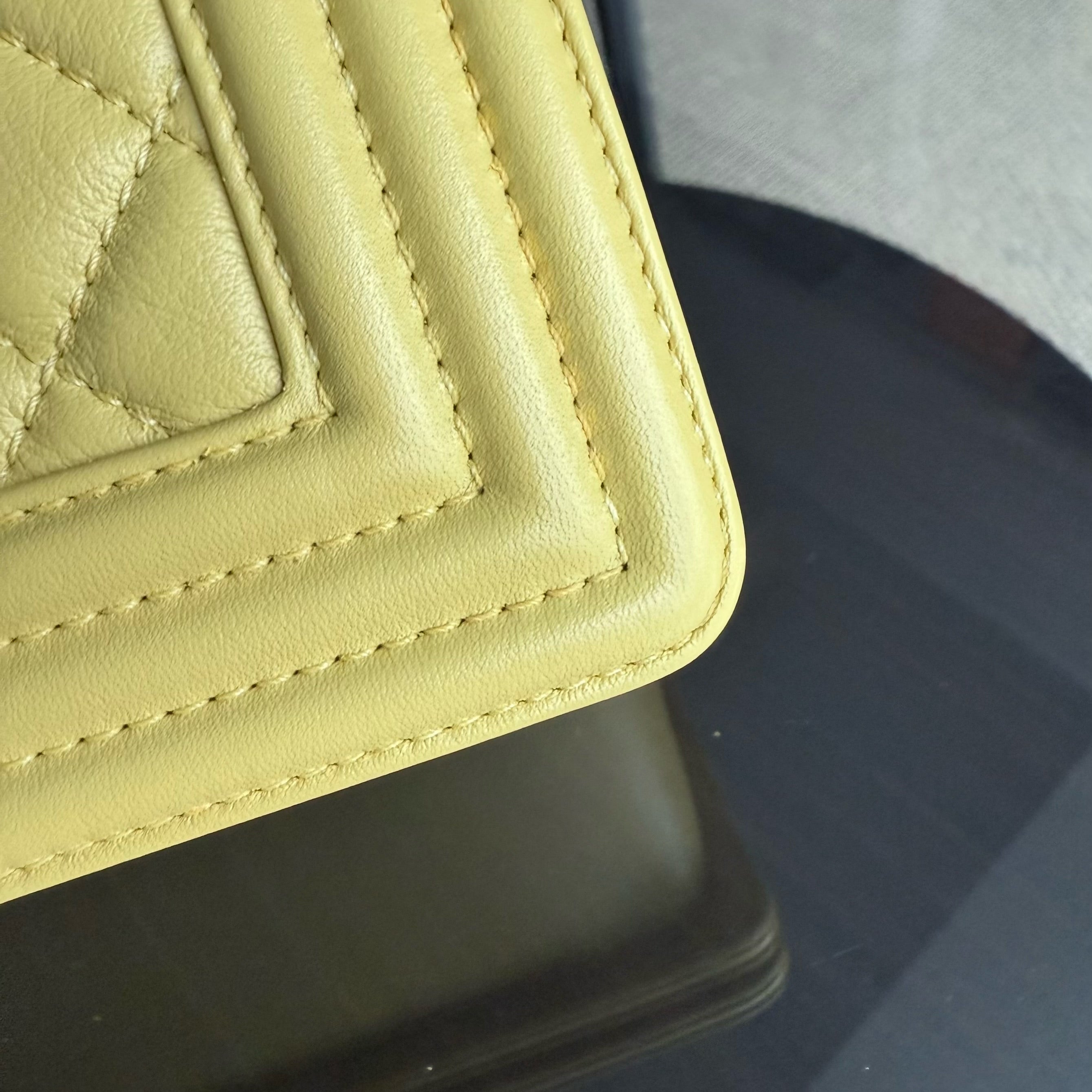 Chanel Boy Medium - Quilted Calfskin Yellow Ruthenium Silver Hardware Series 23