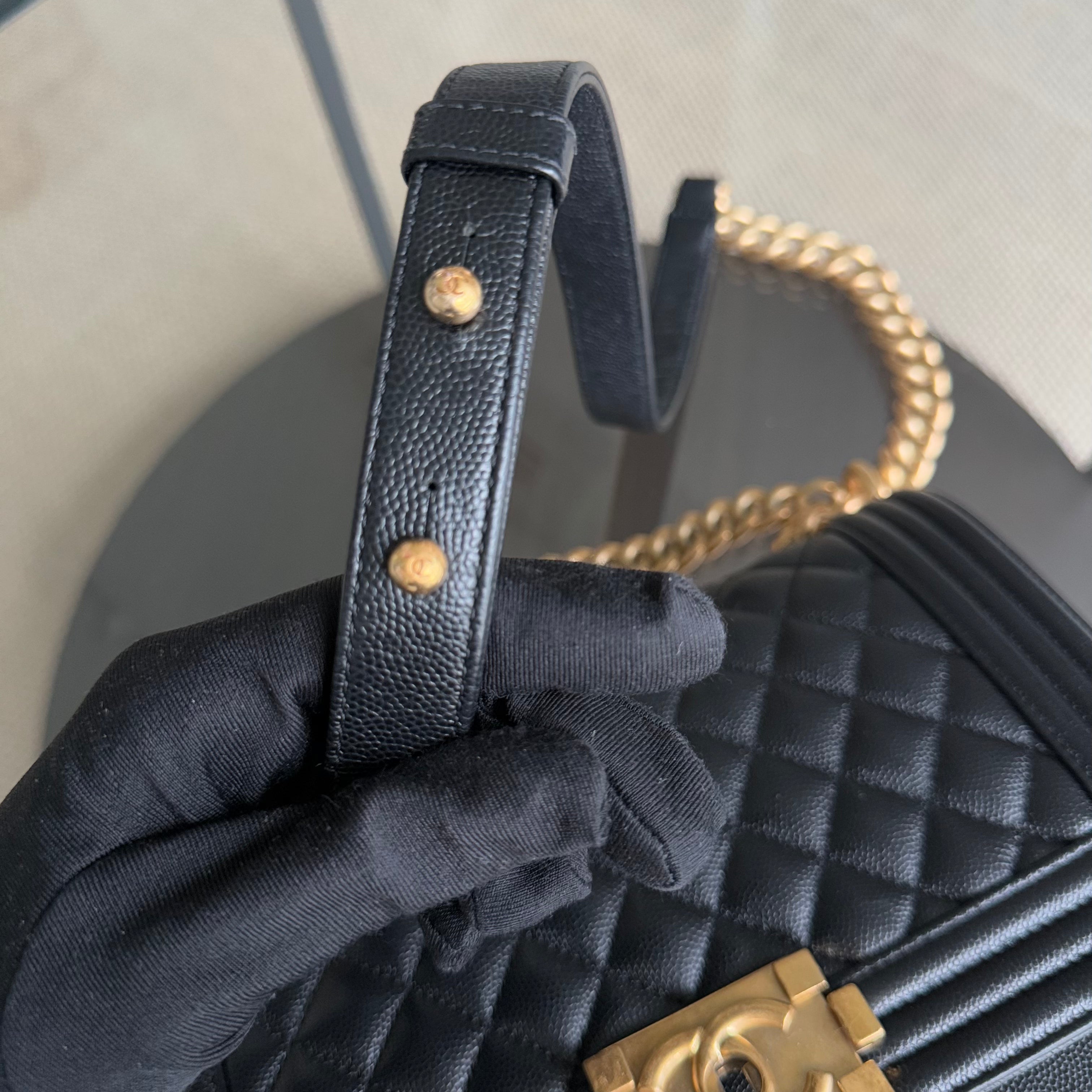 Chanel Boy Medium - Caviar 25CM Quilted Black Gold Hardware