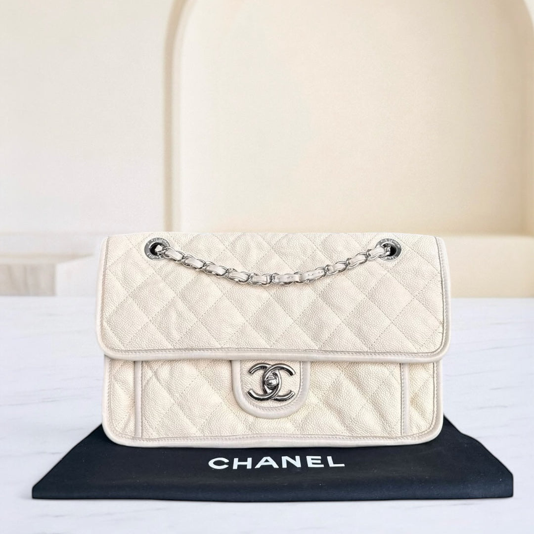 Chanel French Riviera - Caviar 29CM Quilted Cream Silver Hardware Series 15