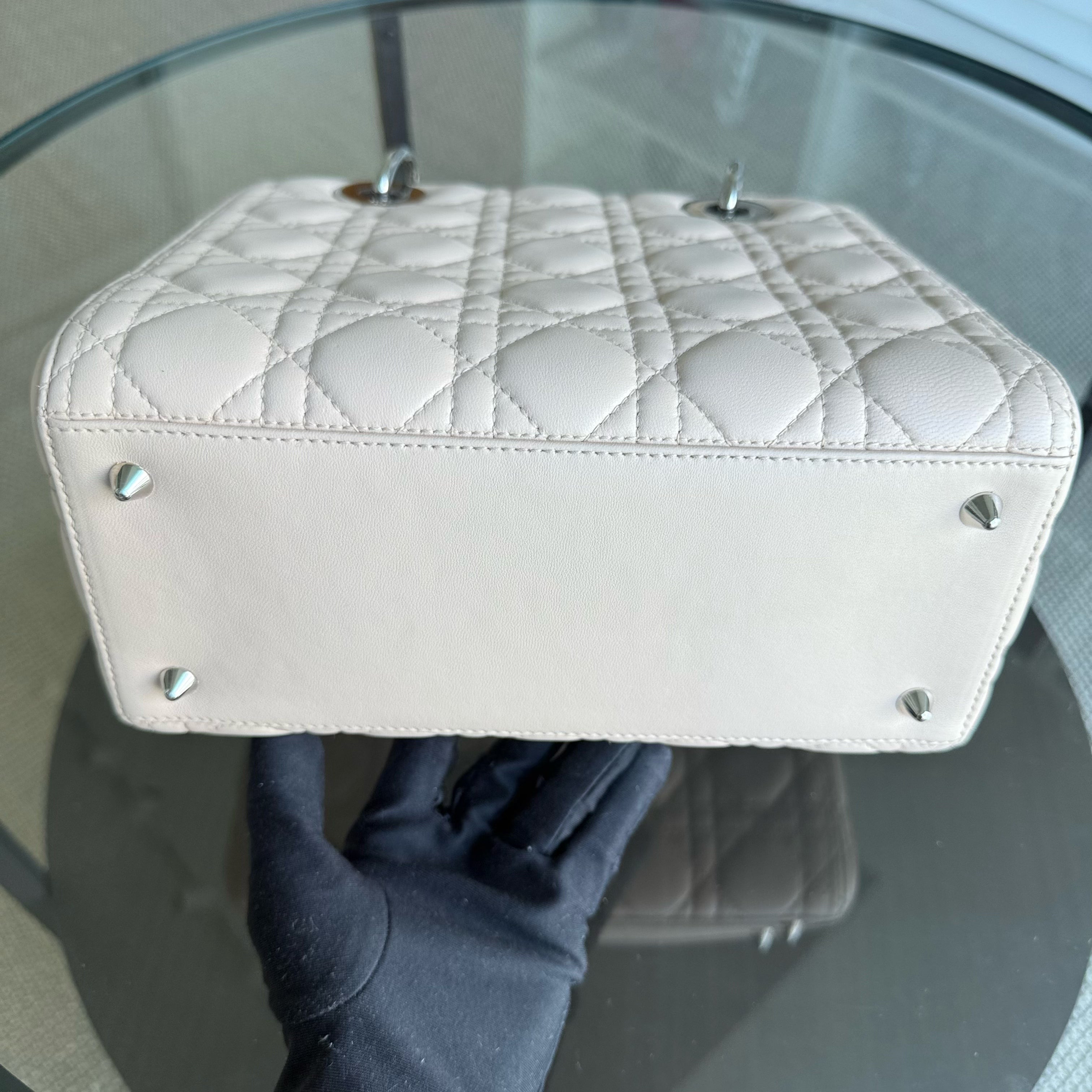 Dior Lady Medium - Cannage Lambskin Nude Silver Hardware