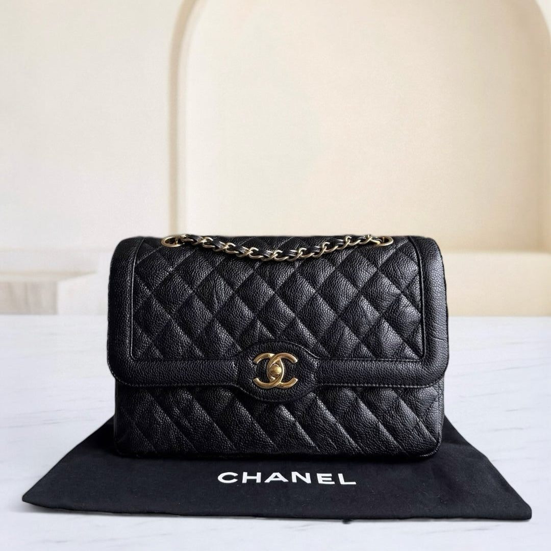 Chanel Seasonal Two-tone Flap Medium - Caviar Quilted Black Gold Hardware Series 21