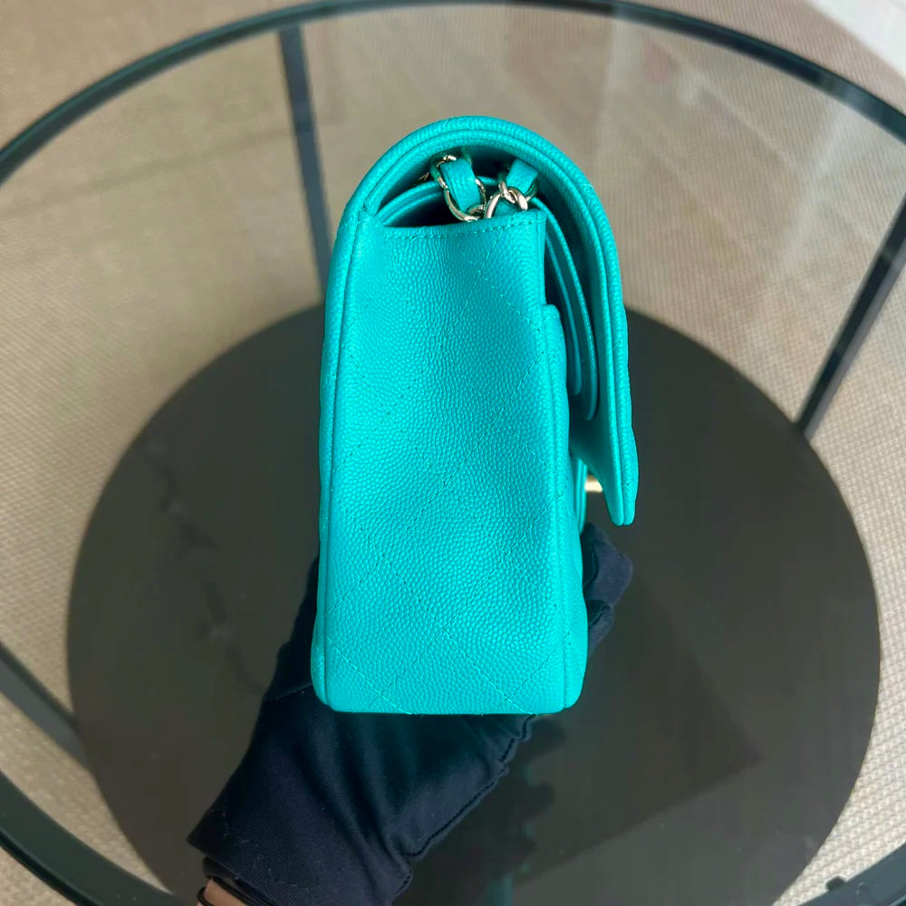 Chanel Classic Flap Medium - Caviar 25CM Quilted Cyan Blue Gold Hardware Series 23