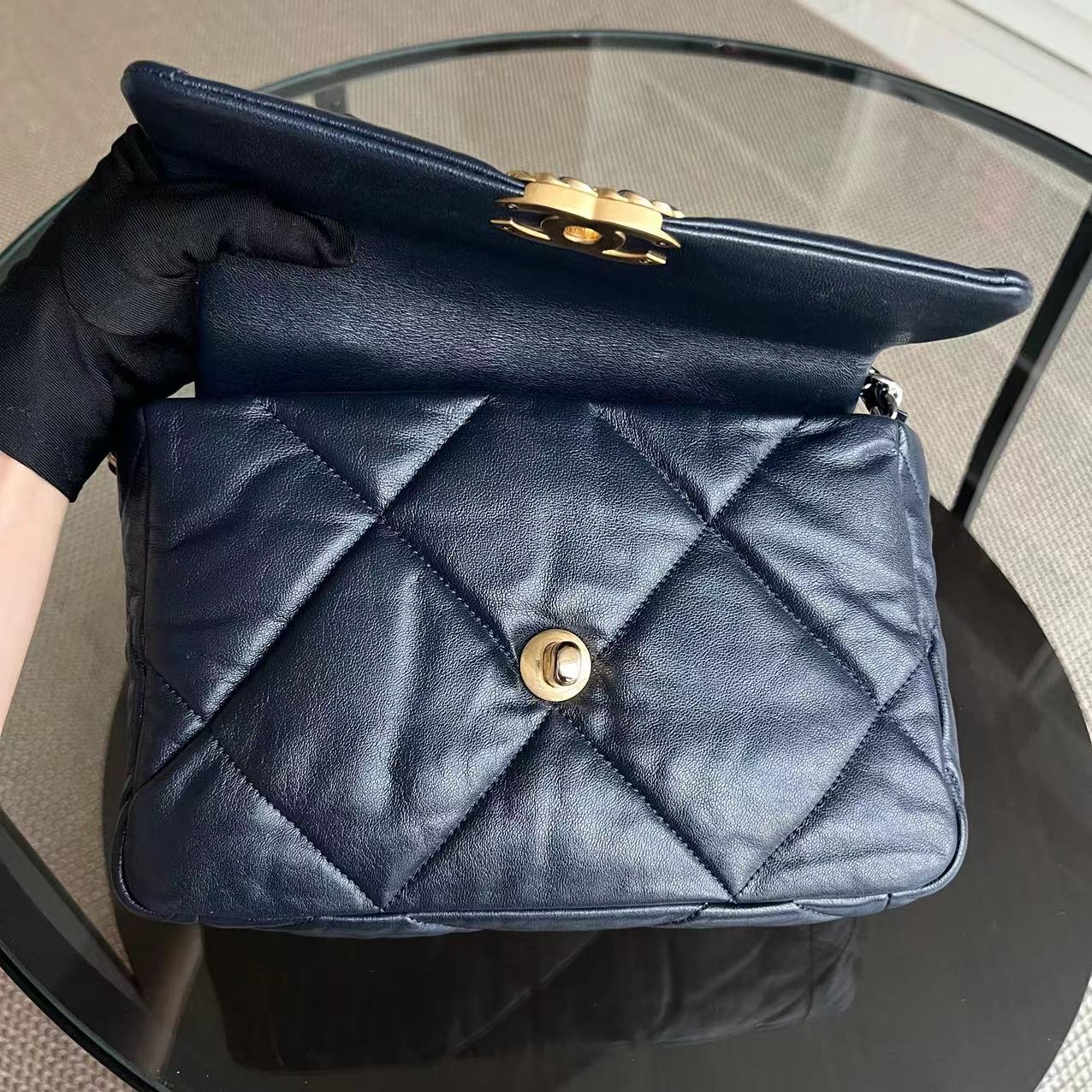 Small 19 Bag C19 Goatskin Dark Blue Two-Tone Hardware Series 29