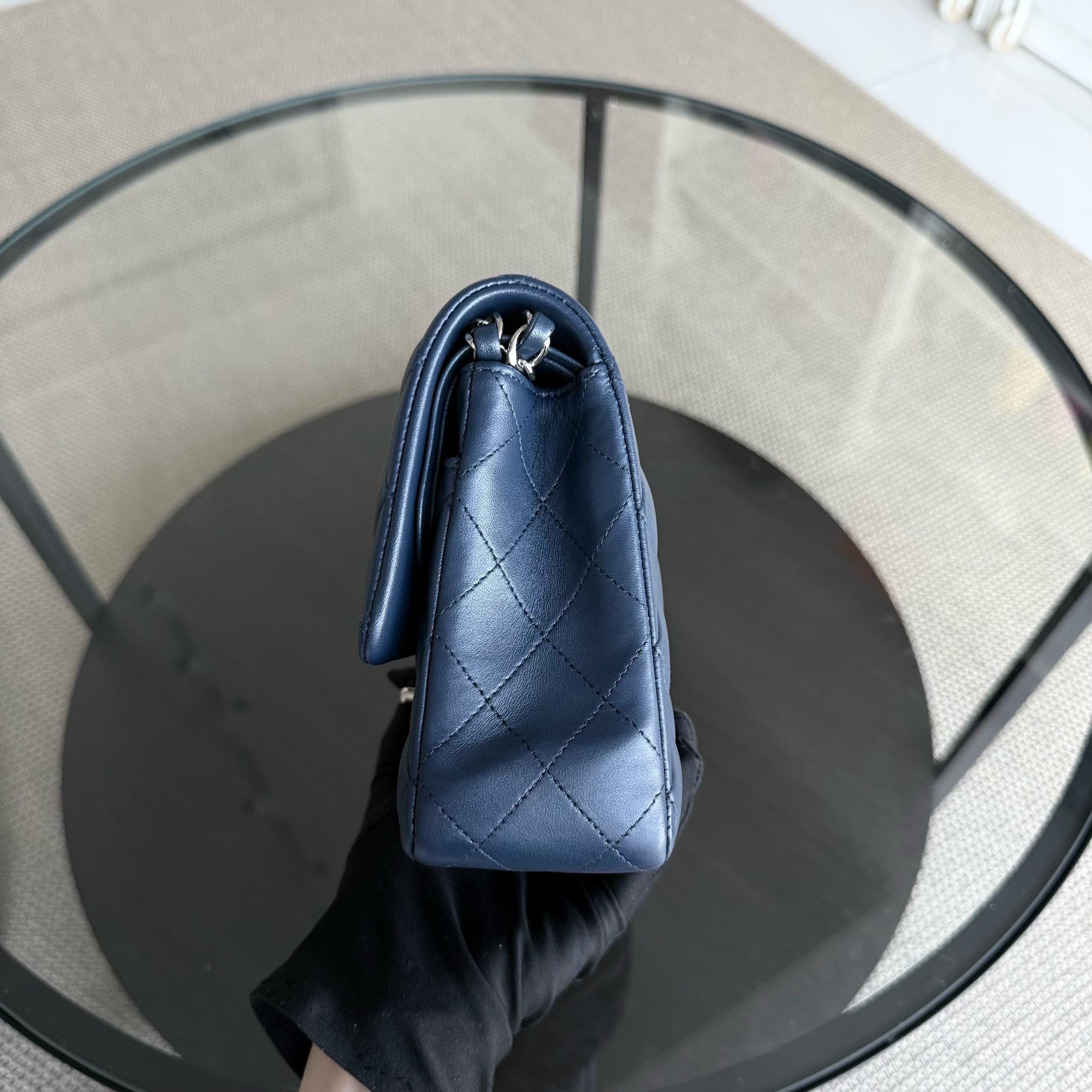 Chanel Classic Flap Medium - 25CM Quilted Lambskin Dark Blue Silver Hardware Series 22