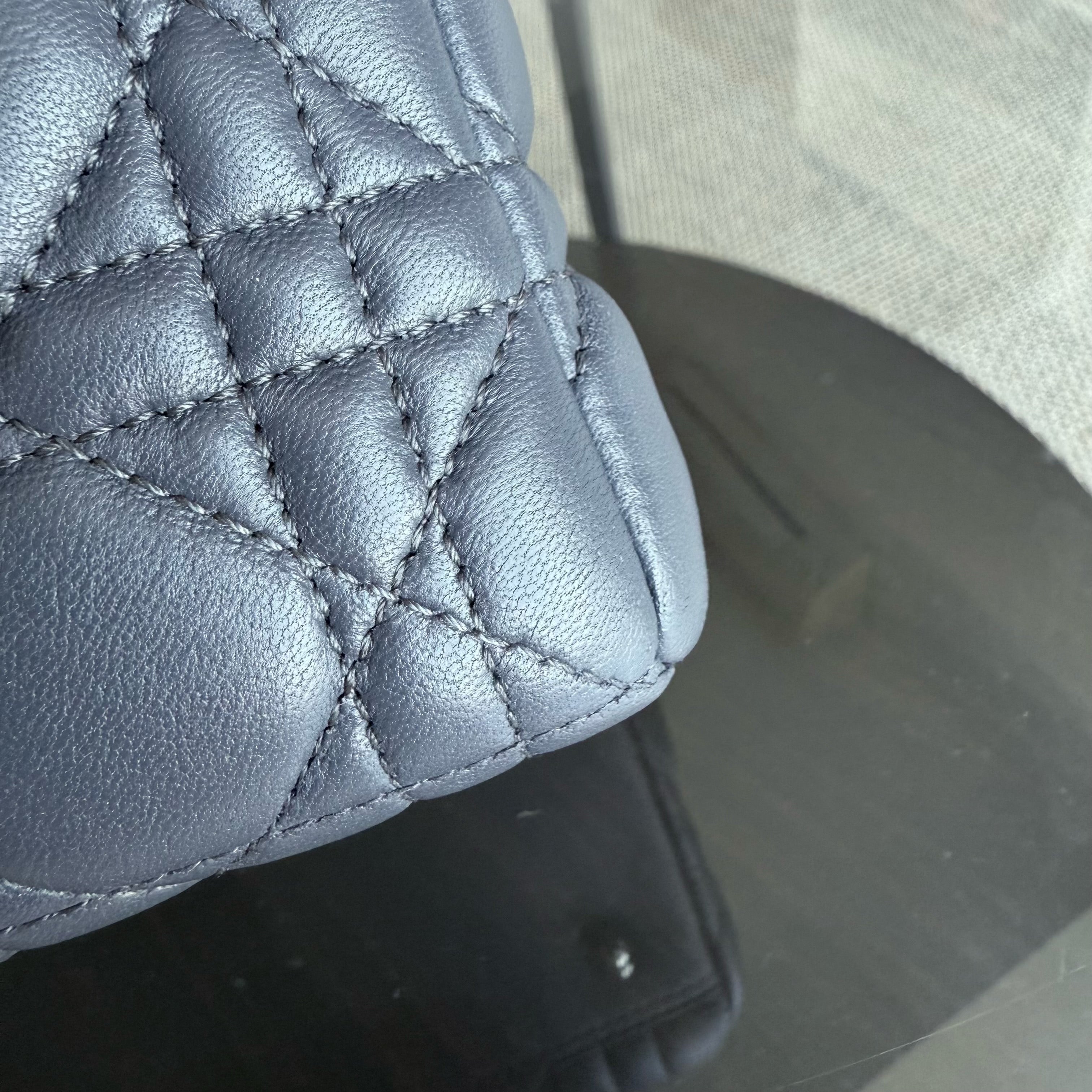 Dior Lady Medium - Cannage Lambskin Dark Gray Silver Hardware