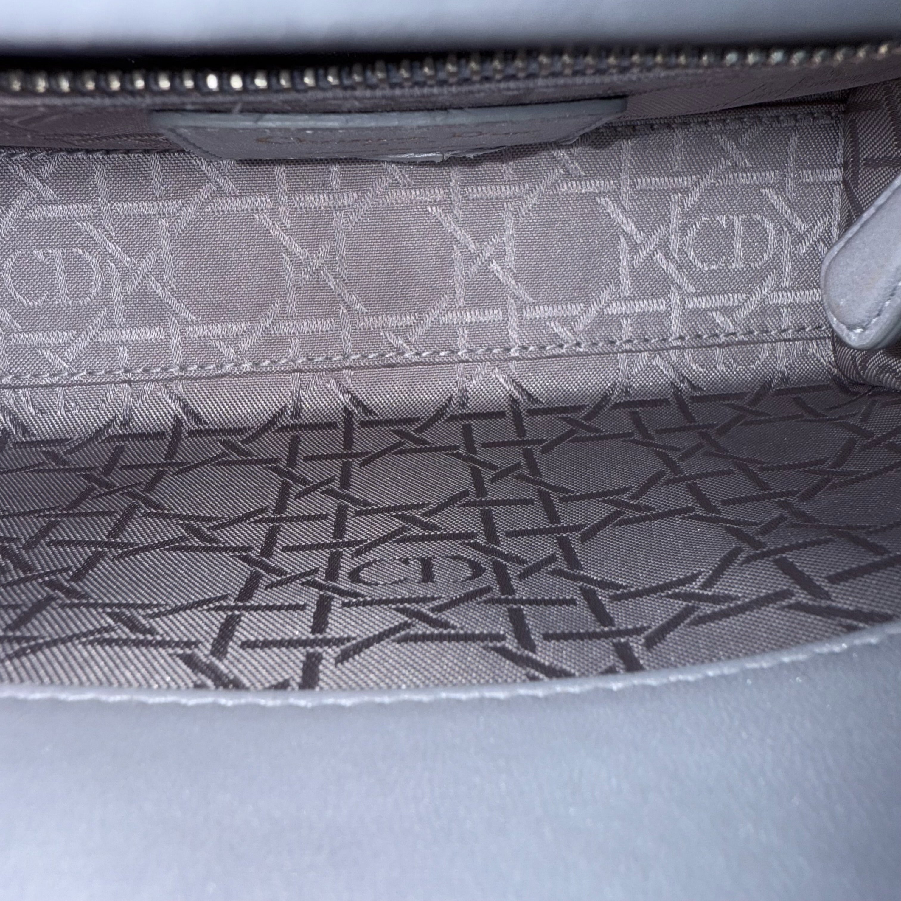 Dior Lady Mini - Cannage Lambskin Gray Gold Hardware Chain Strap