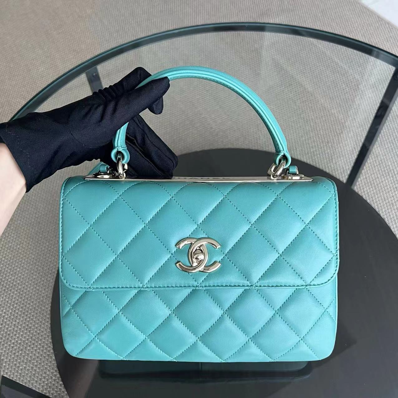 Chanel Trendy CC Small Quilted Lambskin Cyan Blue Green Golden Hardware Series 20