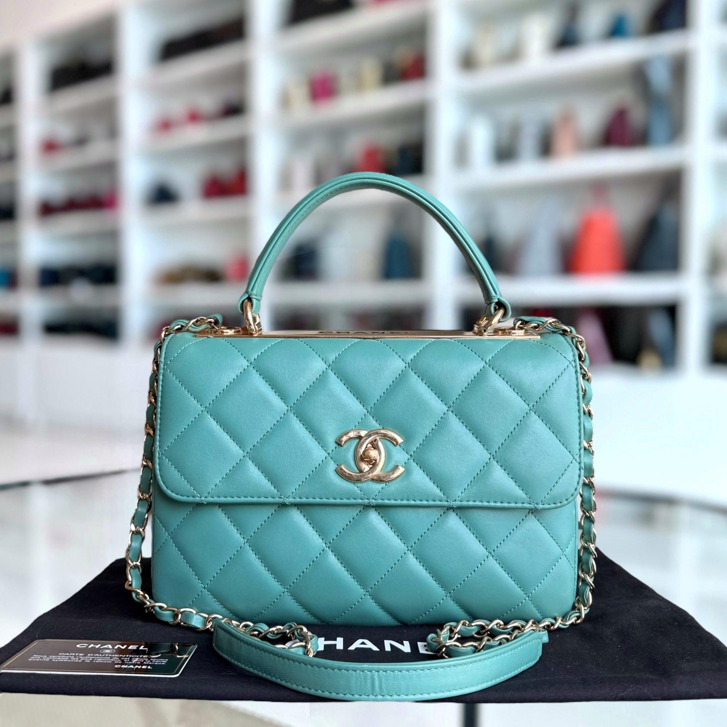 Chanel Trendy CC Small - Quilted Lambskin Cyan Blue Green Gold Hardware Series 20