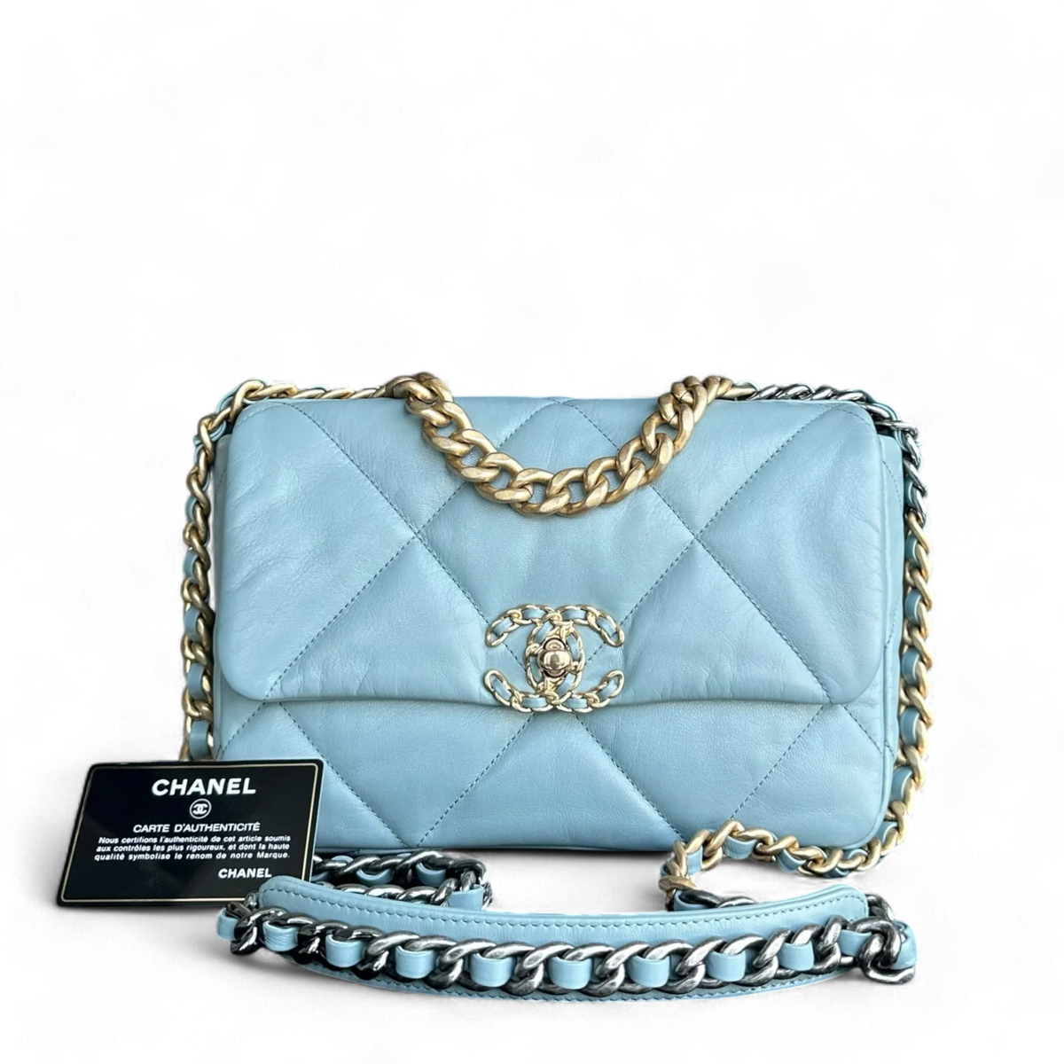 【ヴィンテージ】Rank:S☆Chanel Light Blue C19 Small Series30 Chanel C19 Small Light Blue Shoulder Bag in Denim, 3-Tone