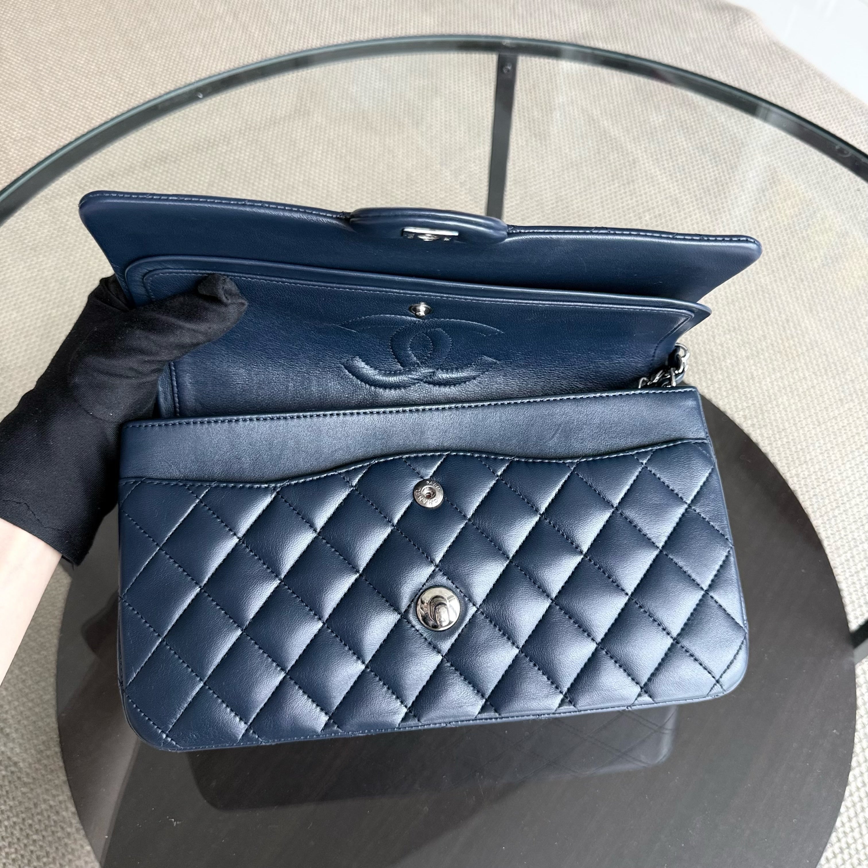 Chanel Classic Flap Medium - 25CM Quilted Lambskin Dark Blue Silver Hardware Series 13
