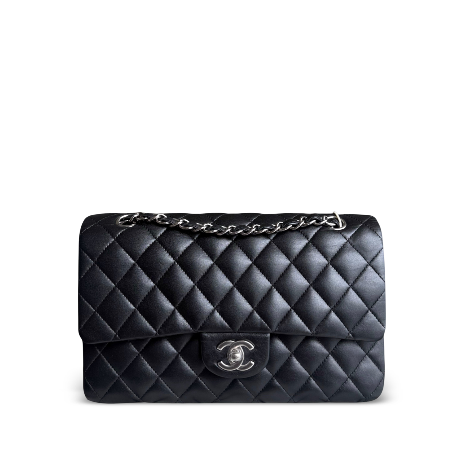 Chanel Classic Flap Medium - 25CM Quilted Lambskin Black Silver Hardware Series 12