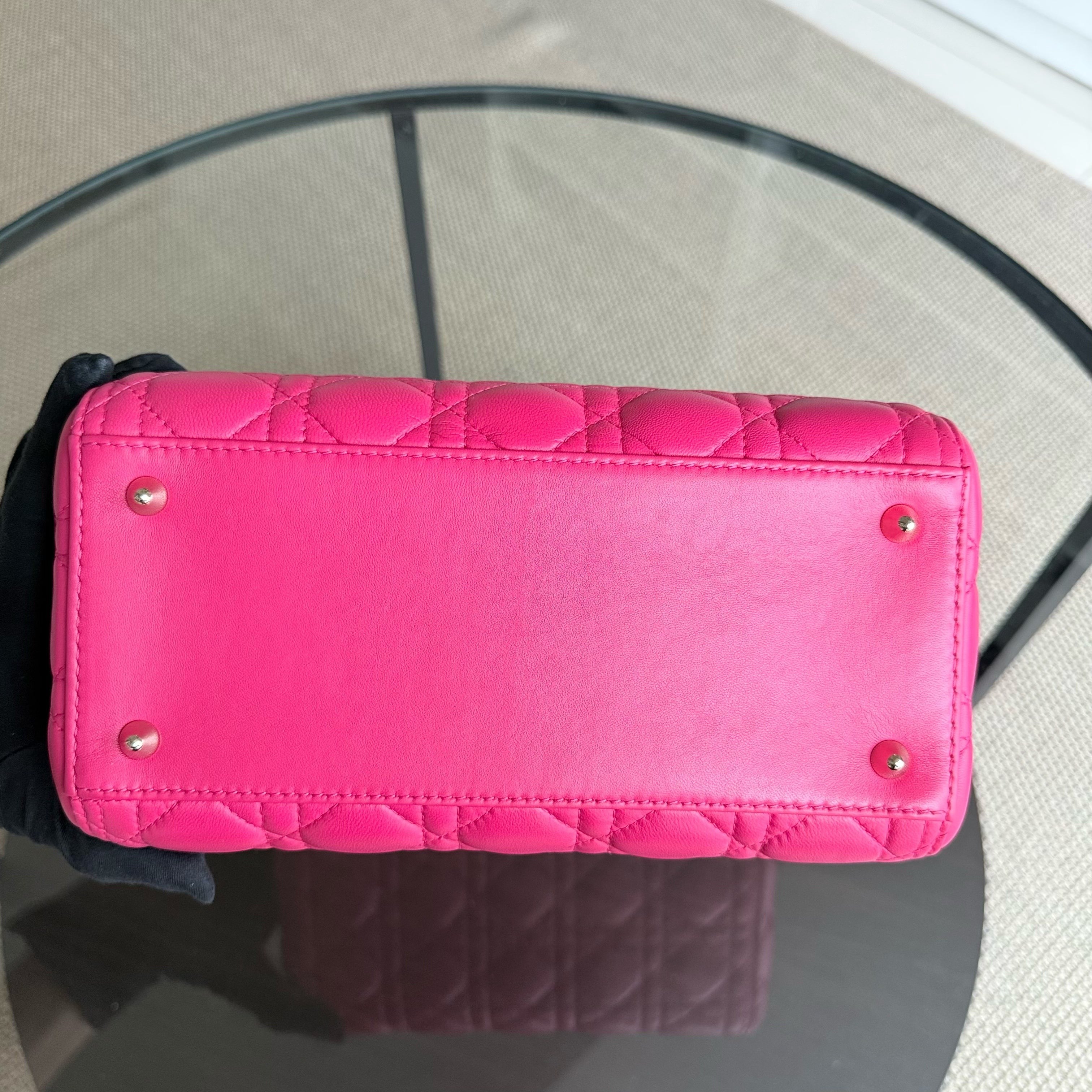 Dior Lady Medium - Cannage Lambskin Hot Pink Gold Hardware