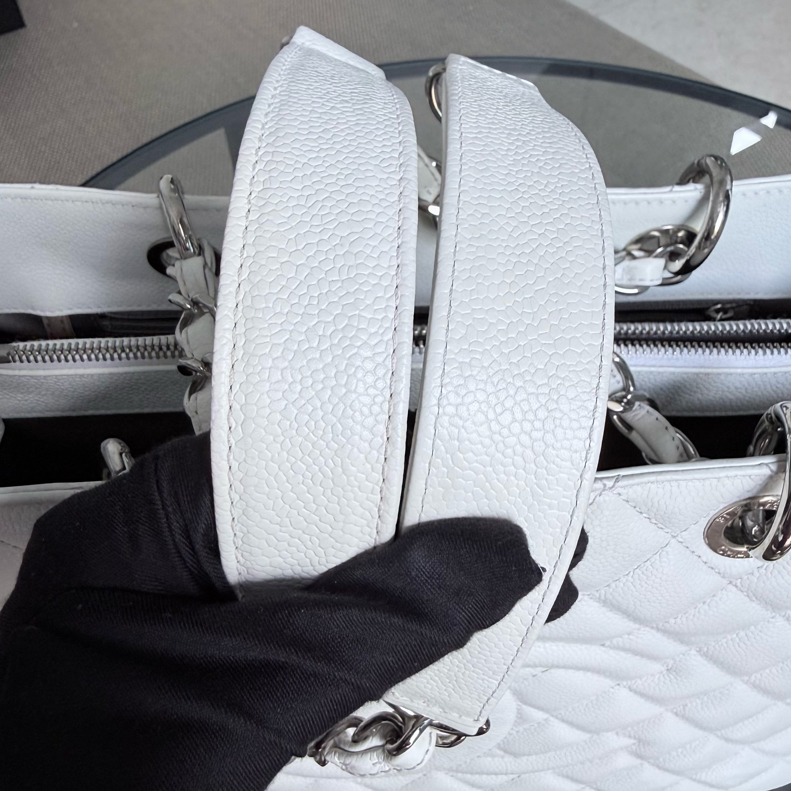 Chanel GST Grand Shopping Tote - Caviar Quilted White Silver Hardware Series 14