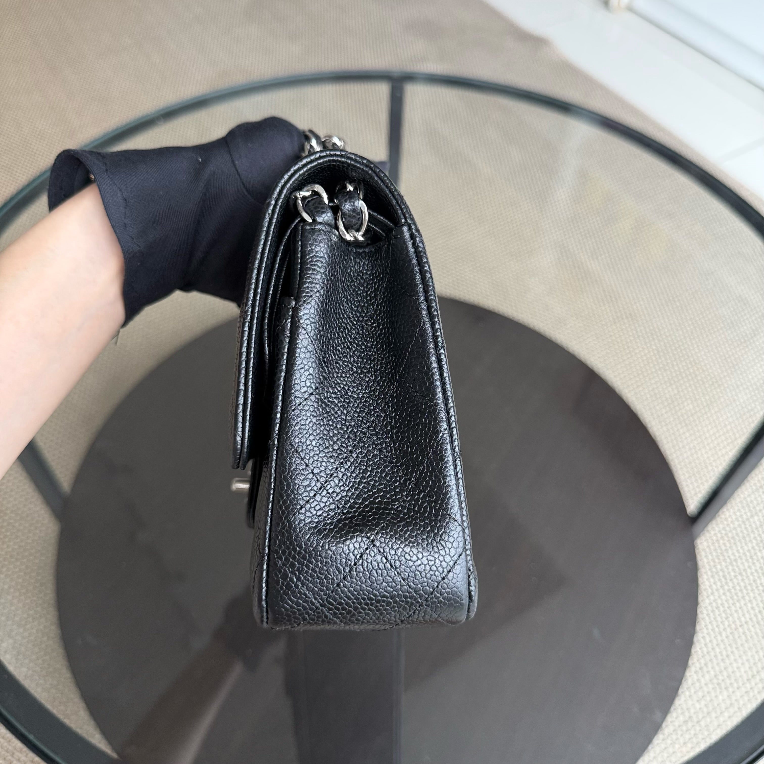 Chanel Classic Flap Medium - 25CM Quilted Caviar Black Silver Hardware Series 12