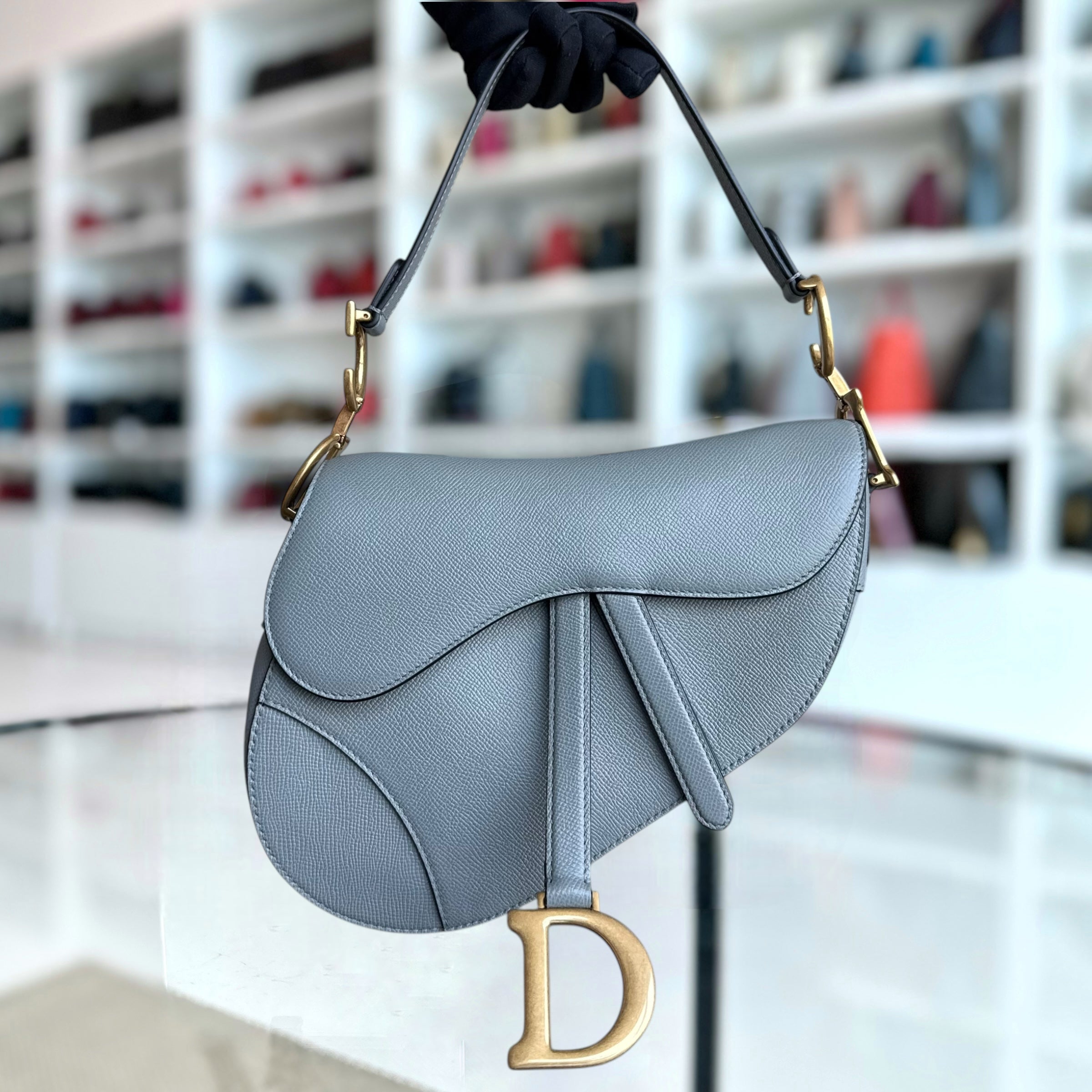 Dior Saddle Medium - Grained Calfskin Haze Blue Gold Hardware